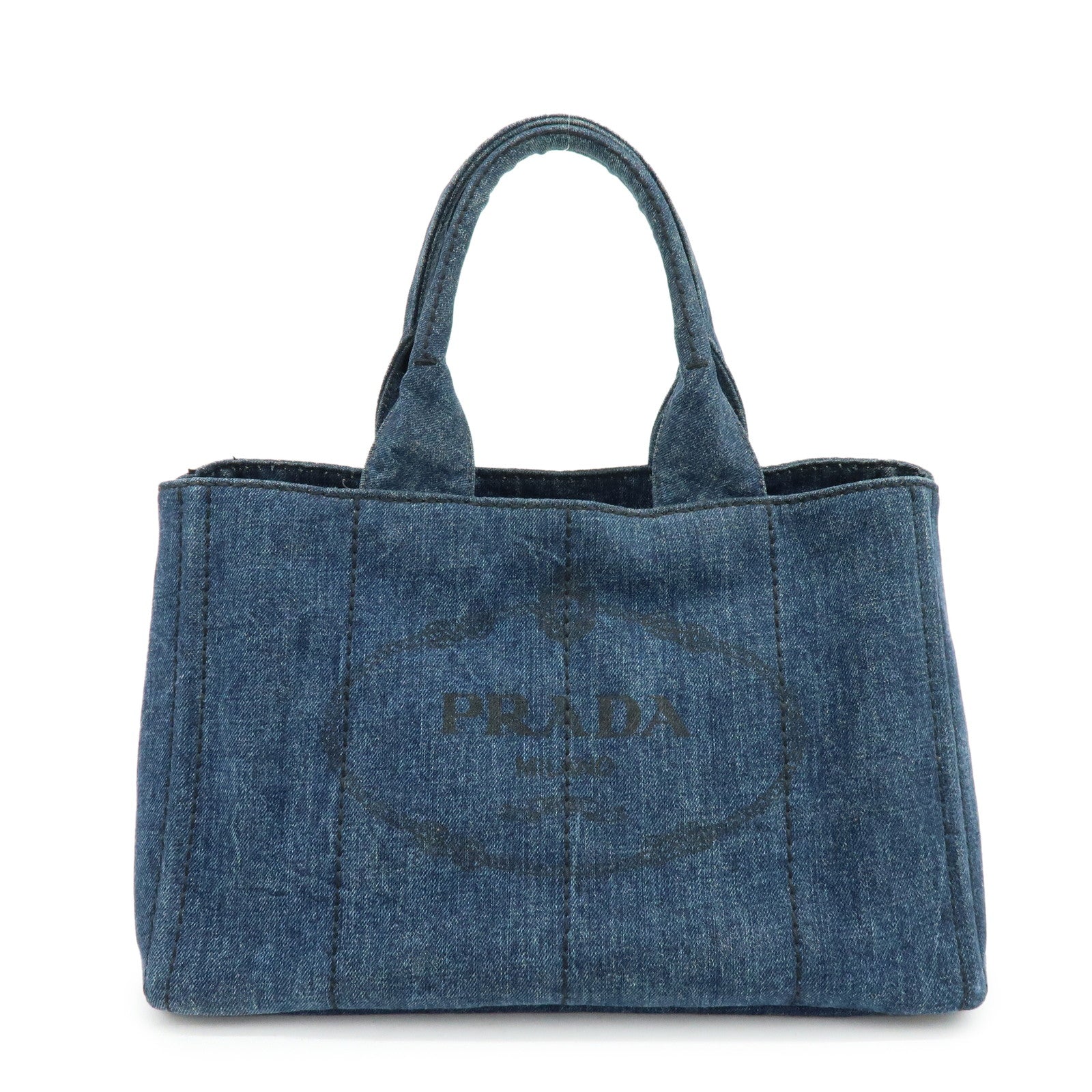 PRADA Canapa Tringle Logo Canvas Denim Tote Hand Bag Blue B1877B