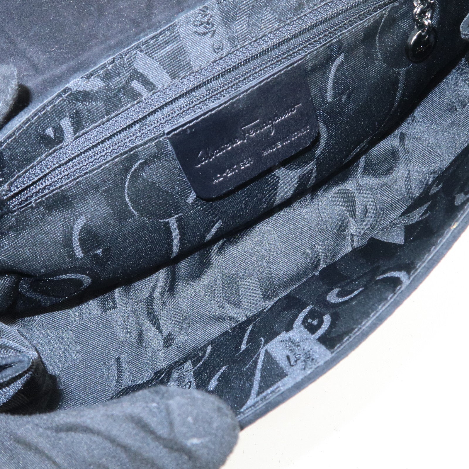 Ferragamo Gancini Suede Leather Shoulder Bag Hand Bag Black