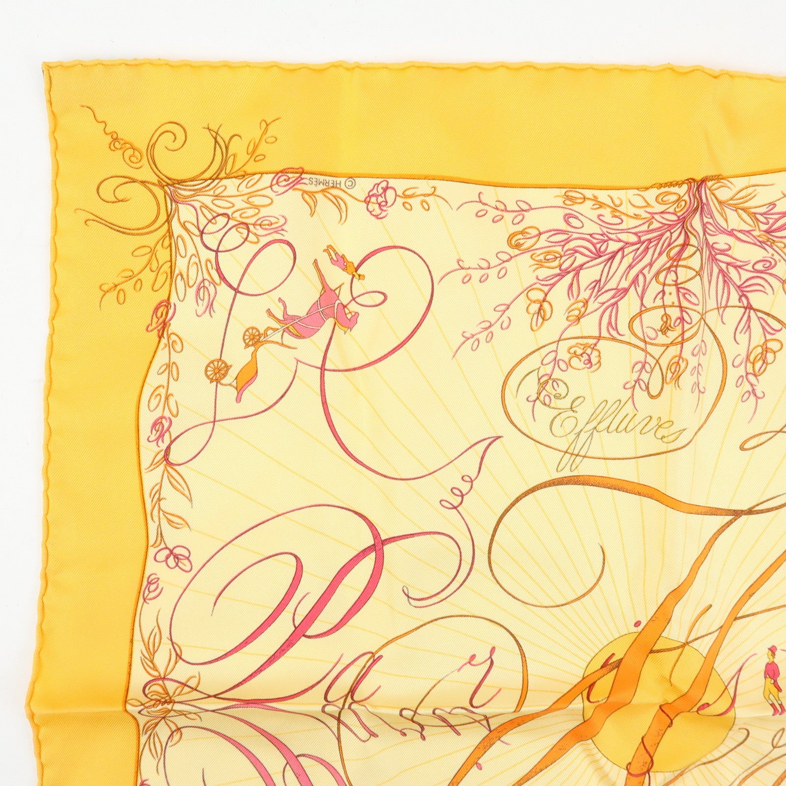 HERMES Carre 42 Silk 100% Scarf EFFLUVES Ivy Print Orange