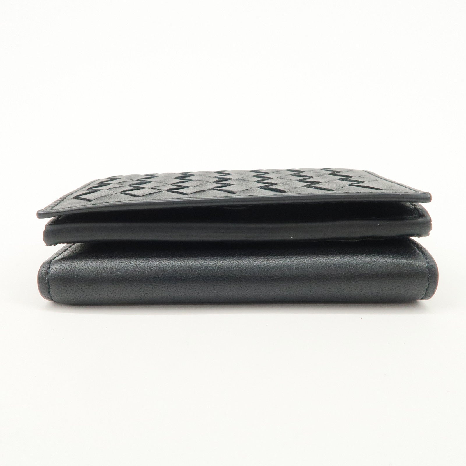 Bottega Veneta  Intrecciato Leather Tri-fold Compact Wallet Black