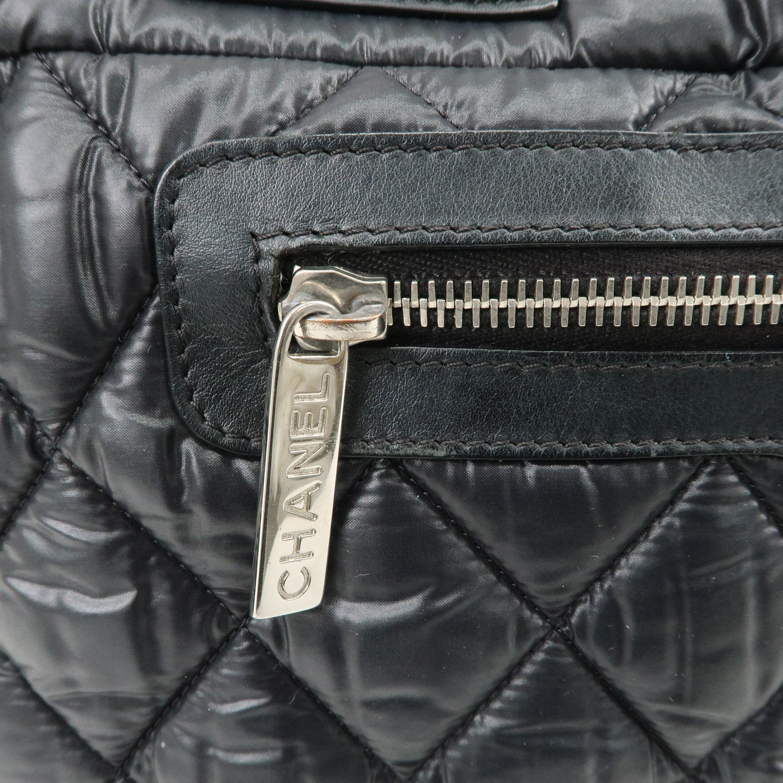 CHANEL COCO Cocoon PM Nylon Leather Tote Bag Hand Bag Black A48610