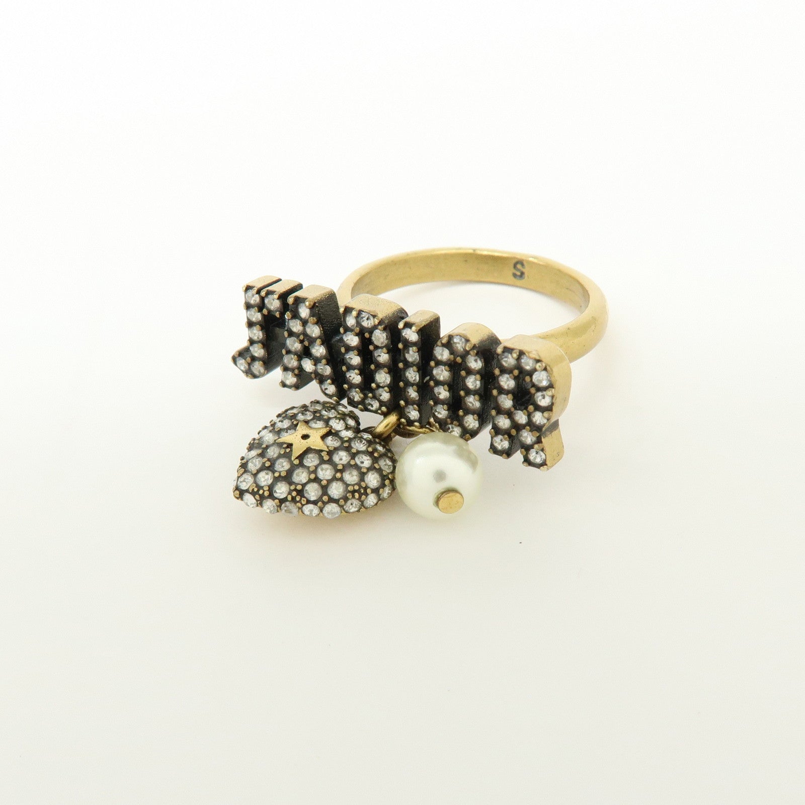 Christian Dior J'Adior Metal Rhinestone Ring Size S Gold