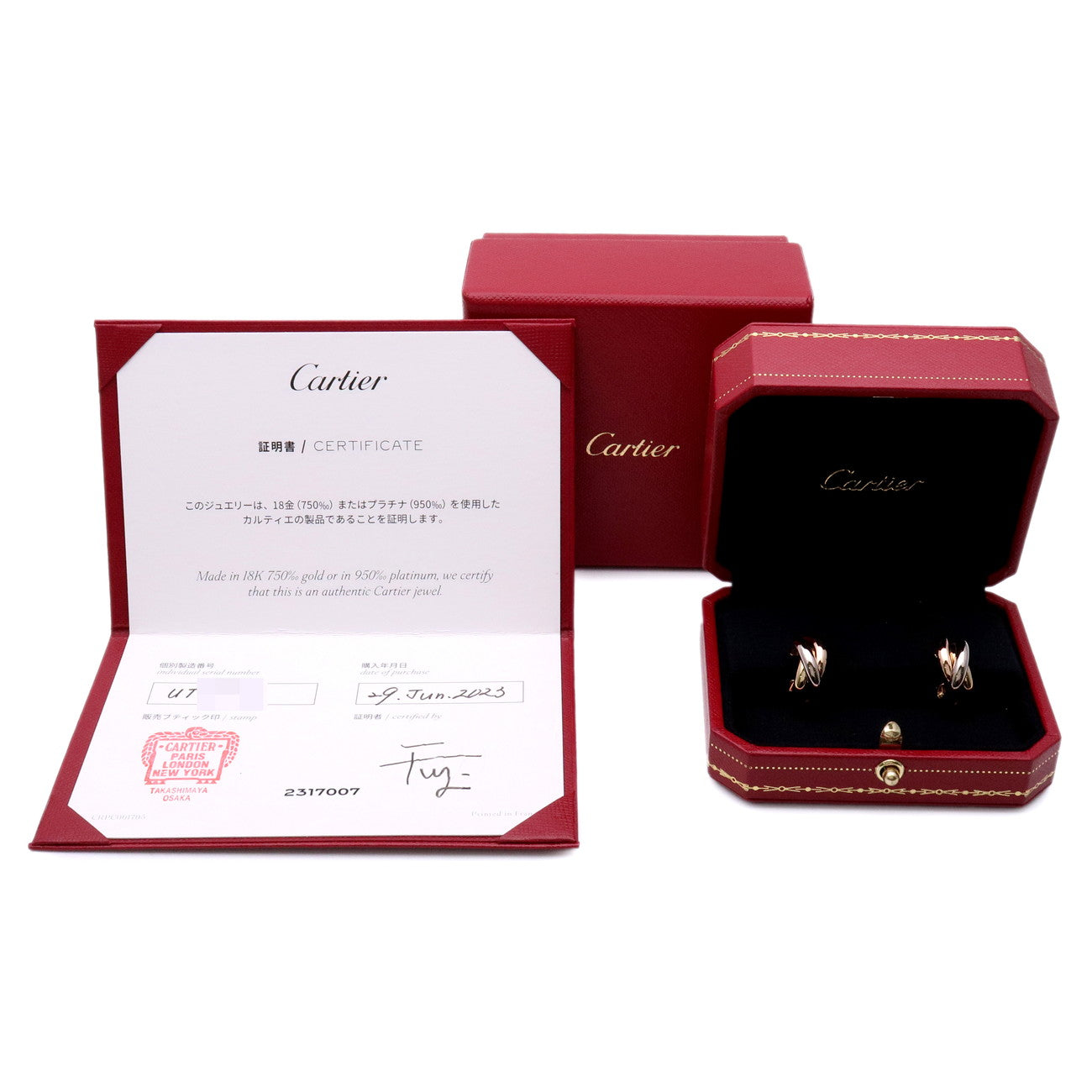 Cartier Trinity Earrings K18 750 White Gold Rose Gold Yellow Gold