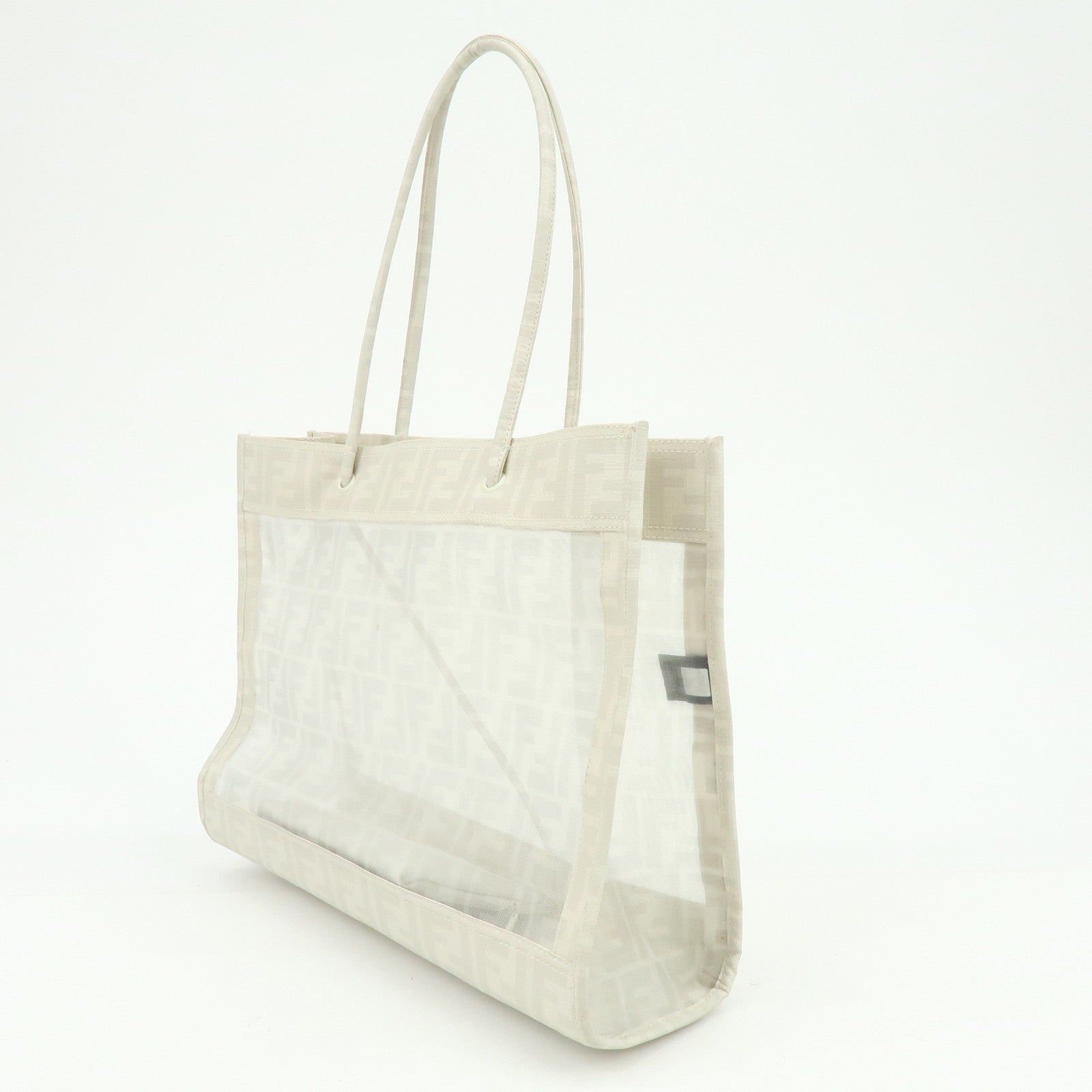 FENDI Zucca Mesh PVC Coated Tote Bag Shoulder Bag White 8BH183