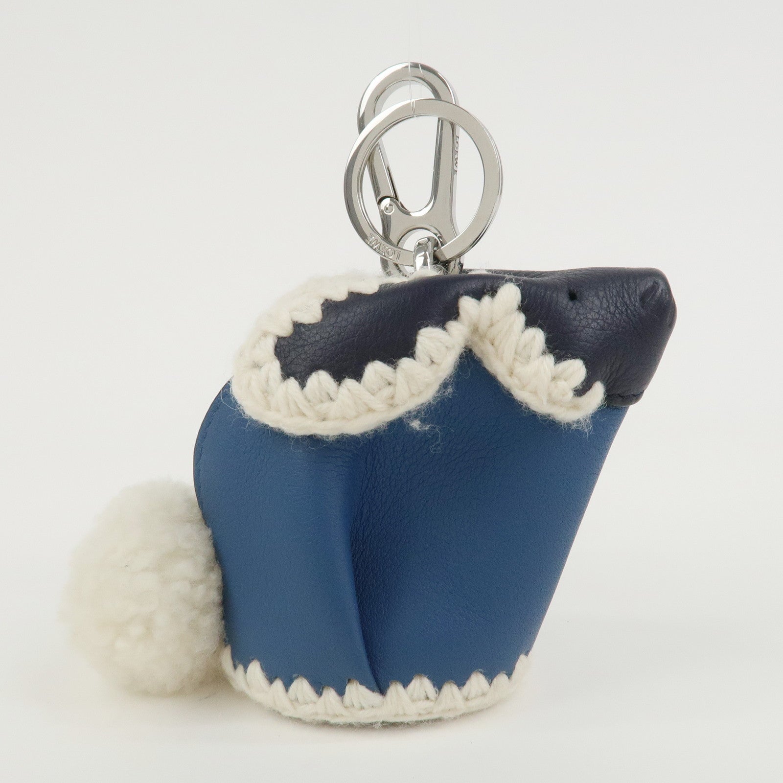 LOEWE Rabbit Motif Leather Coin Case Charm Key Chain Blue