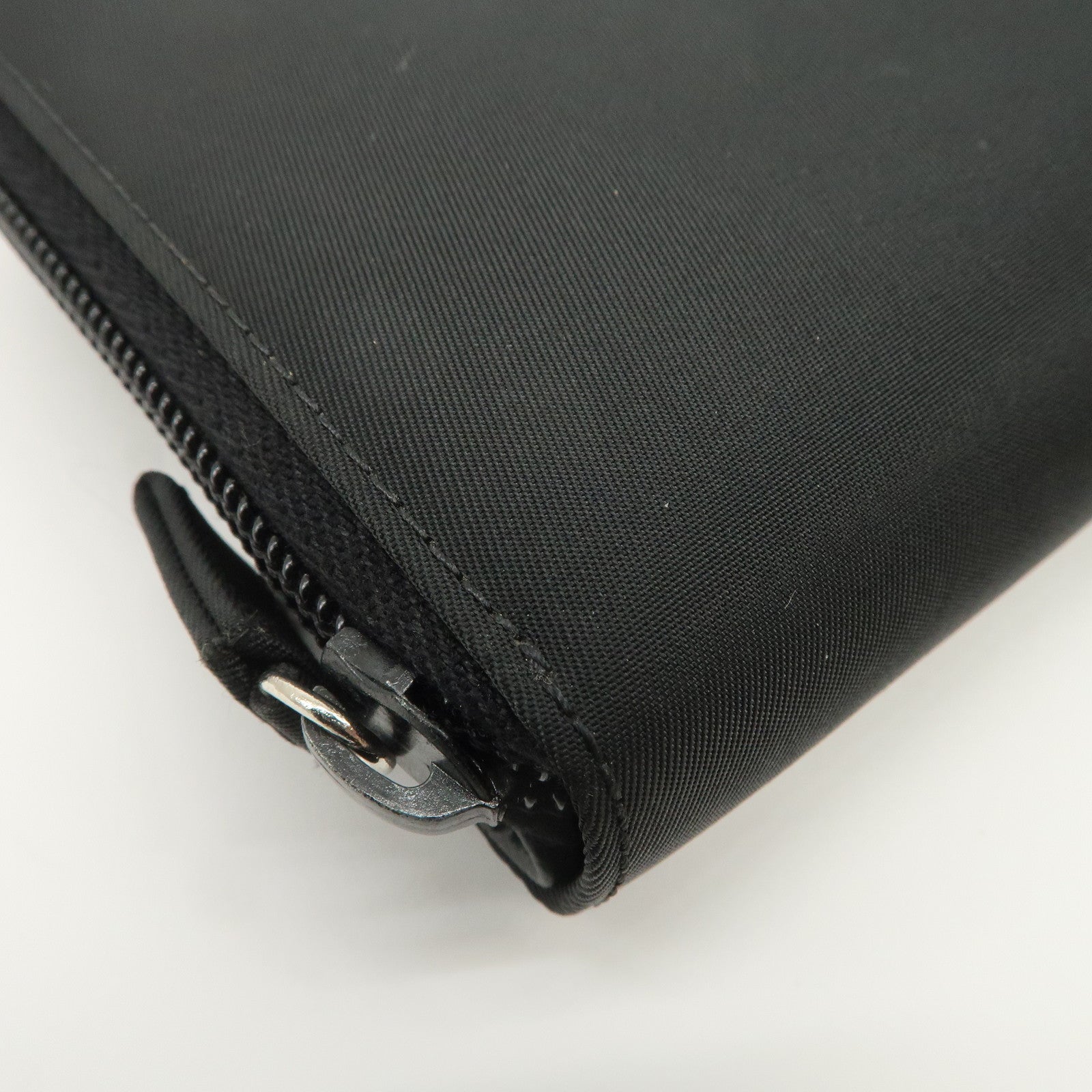 PRADA Tessuto Nylon Bi-fold Round Zippy Compact Wallet Black M605