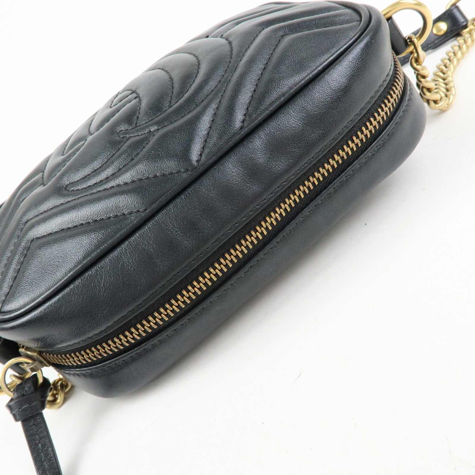 GUCCI GG Marmont Leather Shoulder Crossbody Bag Black 448065