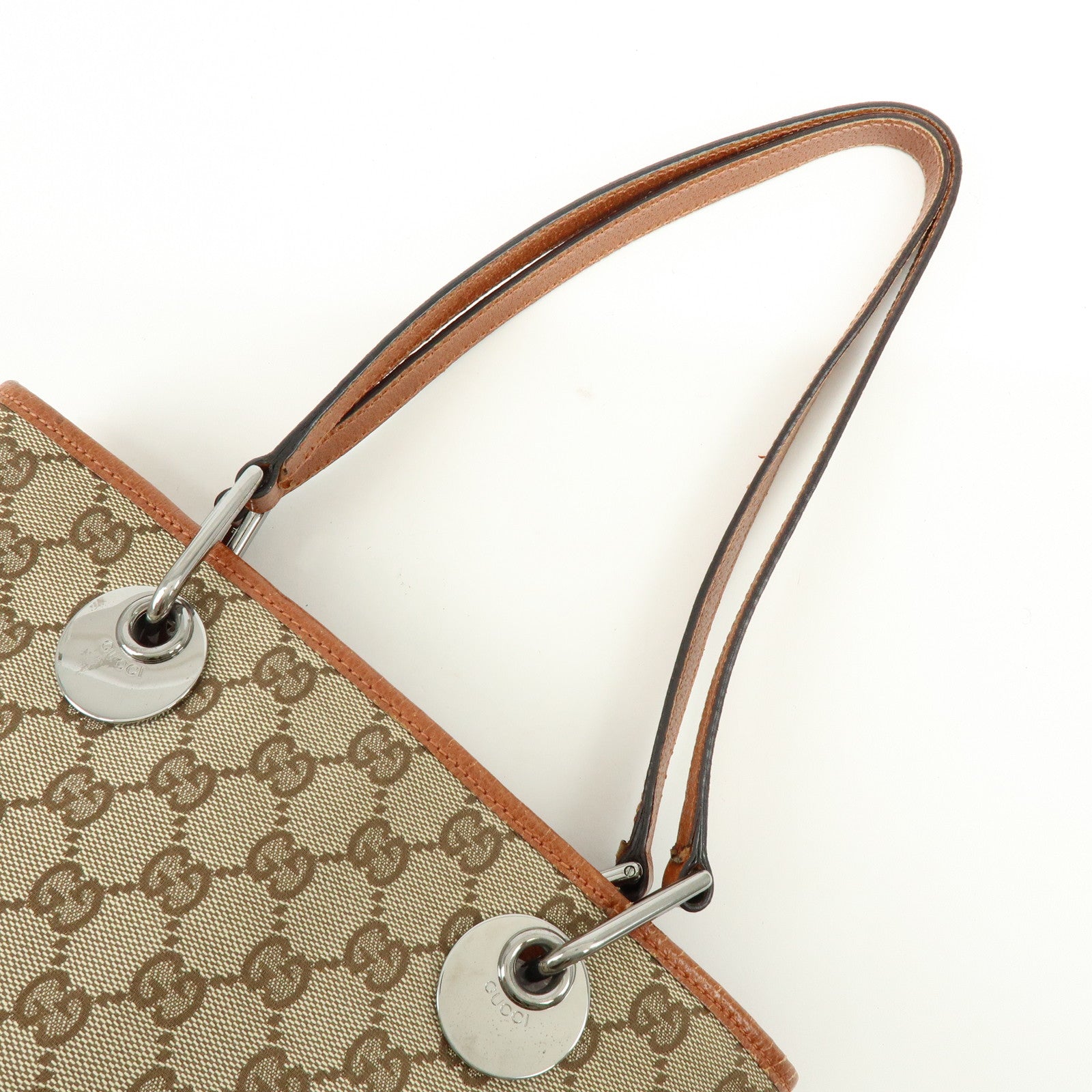 GUCCI GG Canvas Leather Tote Bag Hand Bag Brown 120840