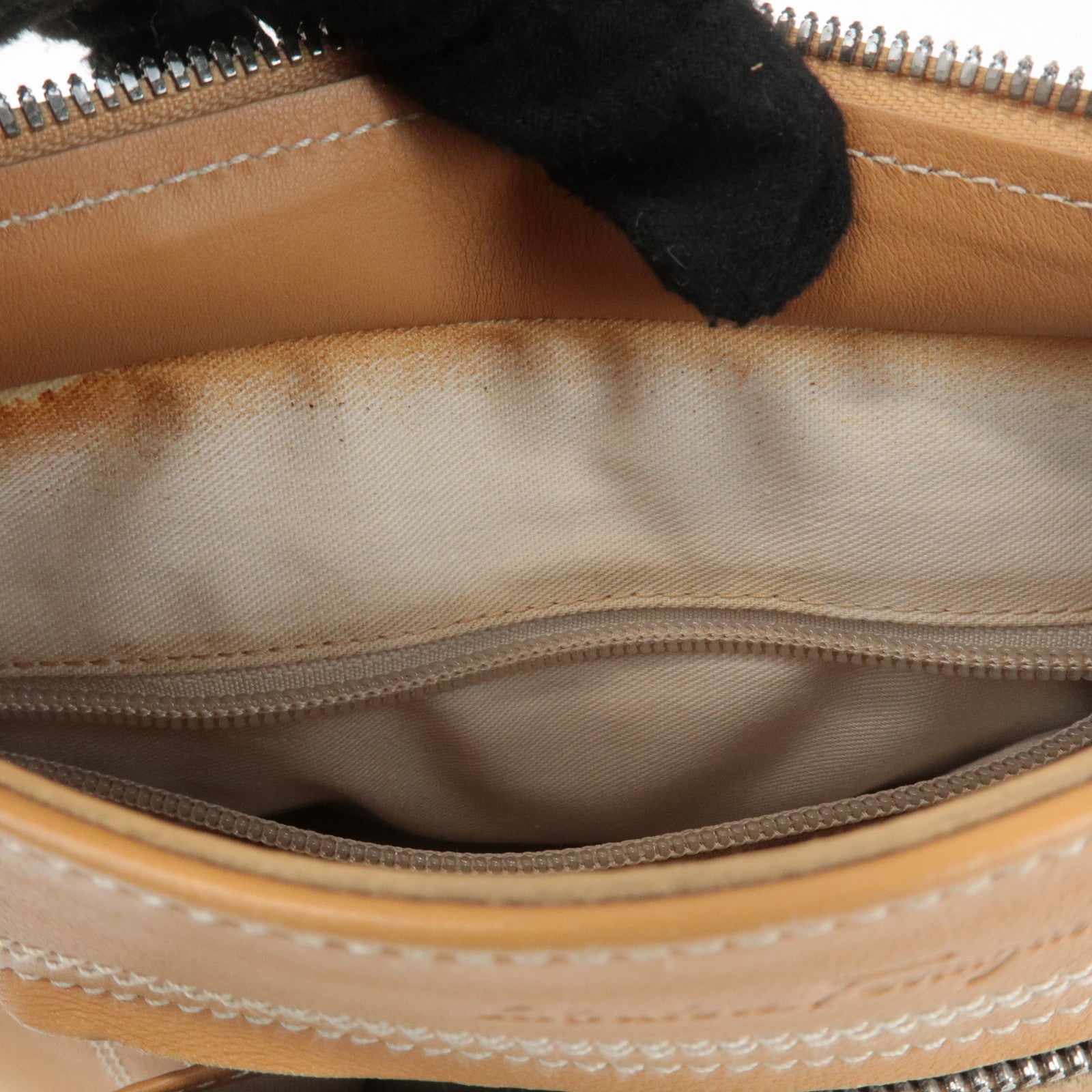 Ferragamo Gancini Leather Shoulder Bag Light Brown Silver HDW Used