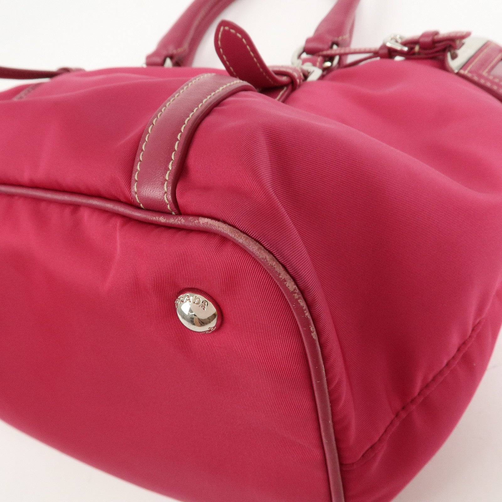 PRADA Logo Nylon Leather 2Way Bag Tote Bag Shoulder Bag Pink BN1841