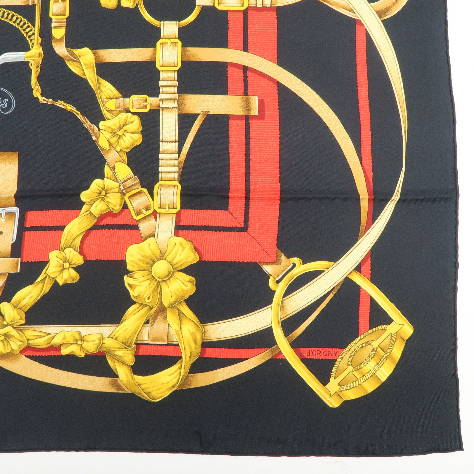 HERME Carre 90 Silk 100% Scarf Grand Manege Black Yellow