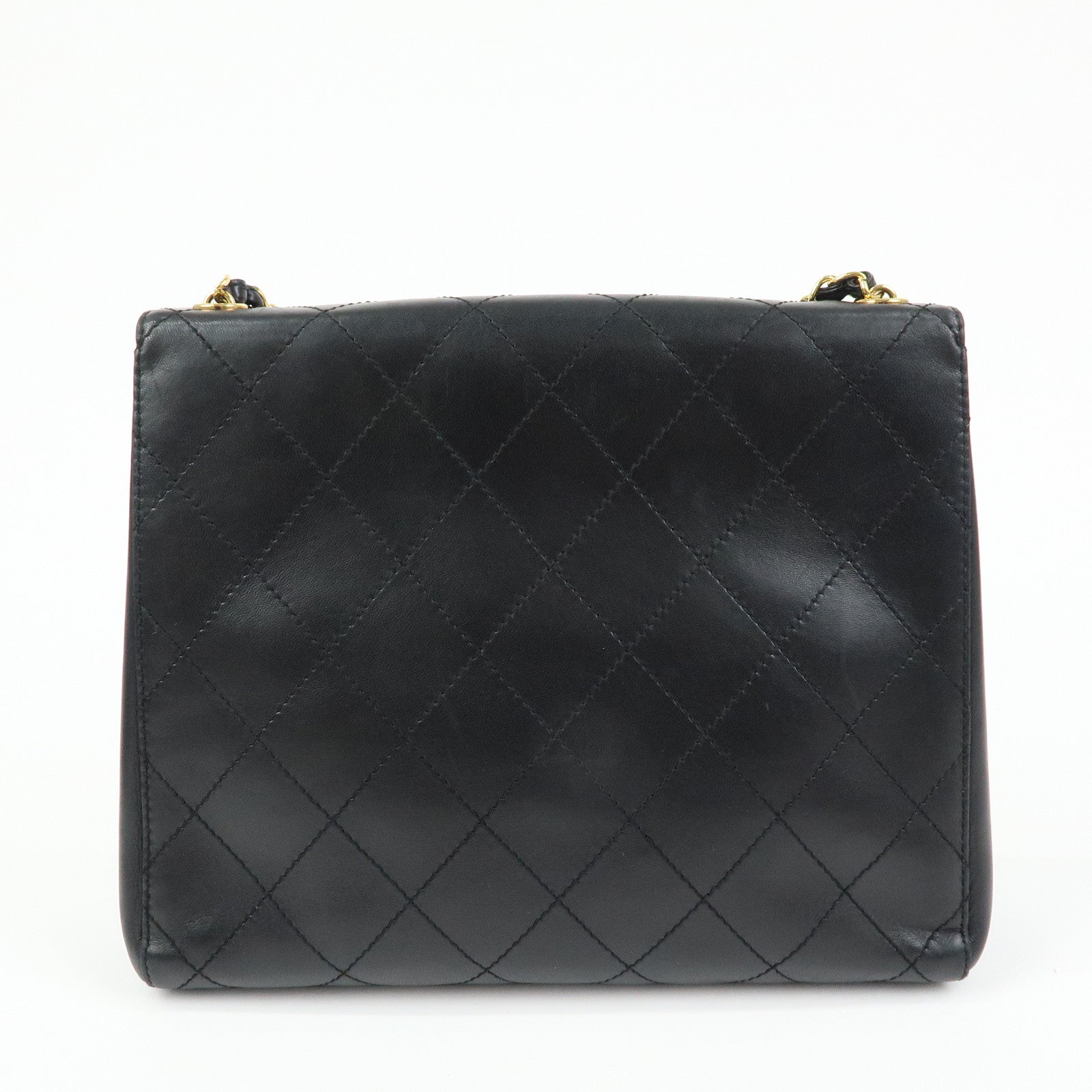 CHANEL Matelasse Lamb Skin Chain Shoulder Bag Black Gold