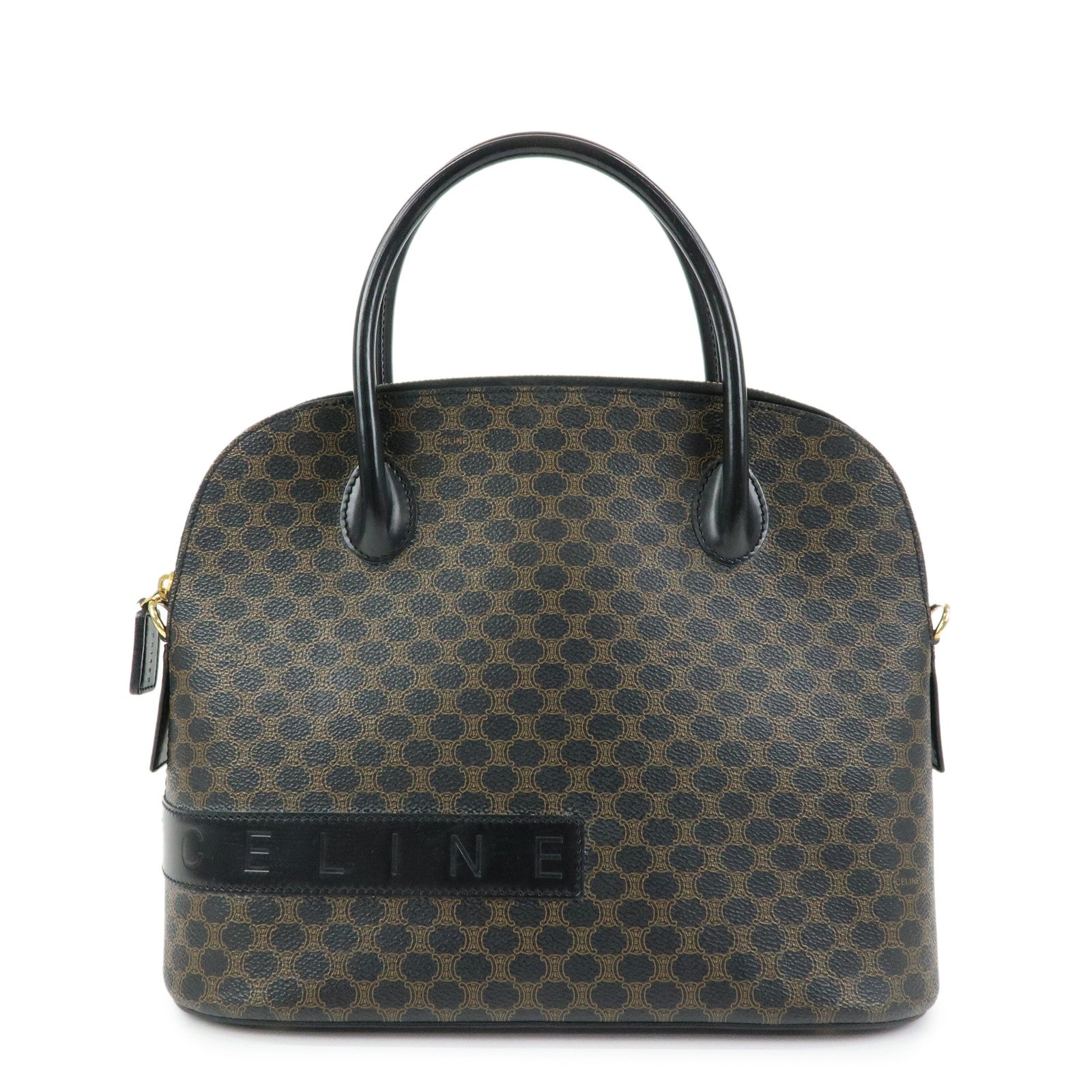 CELINE Macadam PVC Leather Hand Bag Black Brown