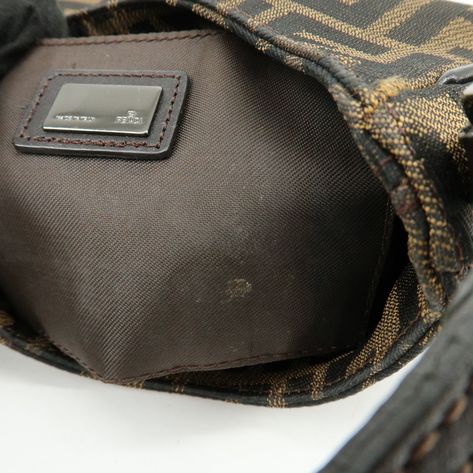 FENDI Zucca Canvas Leather Hand Bag Shoulder Bag Brown Black