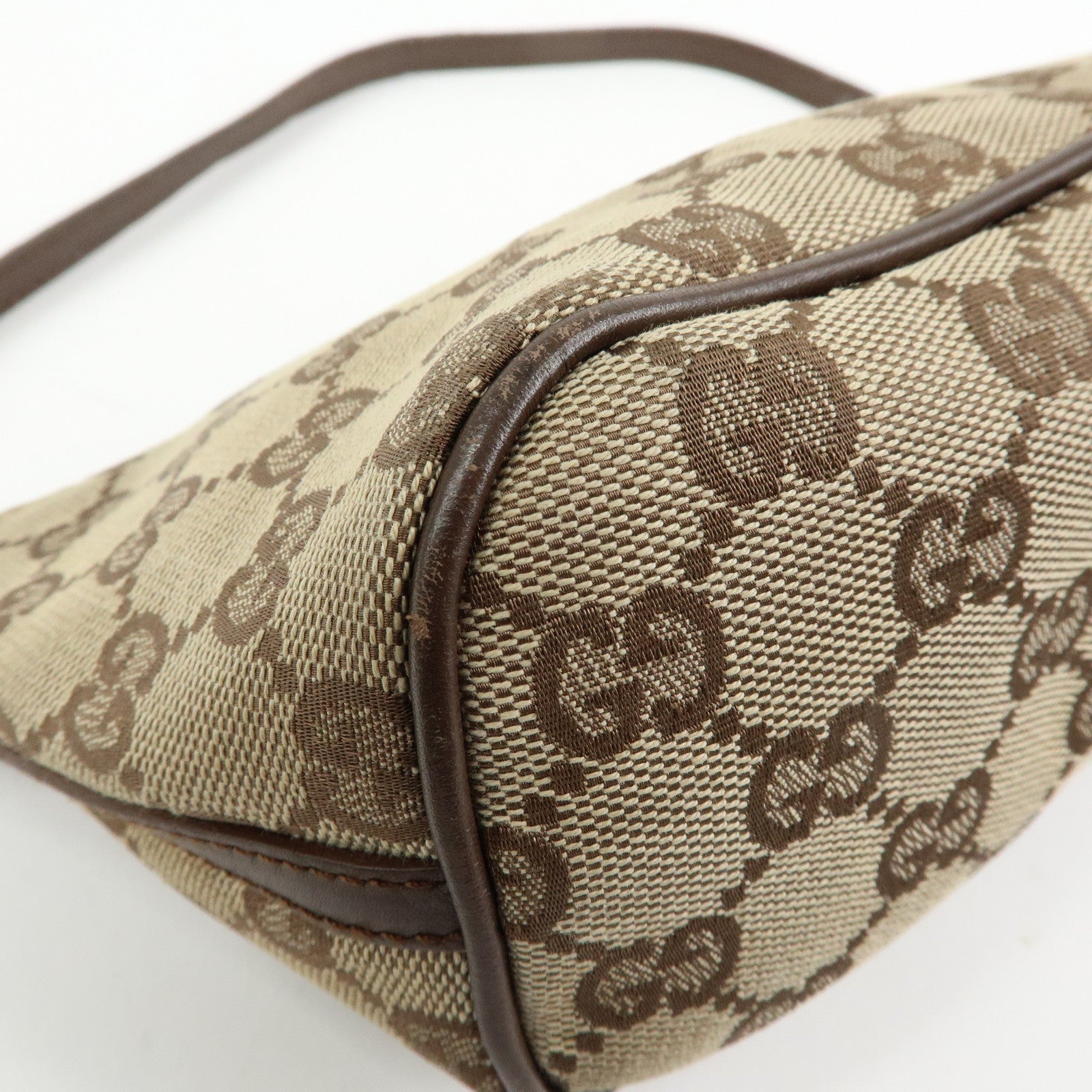 GUCCI Boat Bag GG Canvas Hand Bag Accessory Pouch Beige Brown 07198