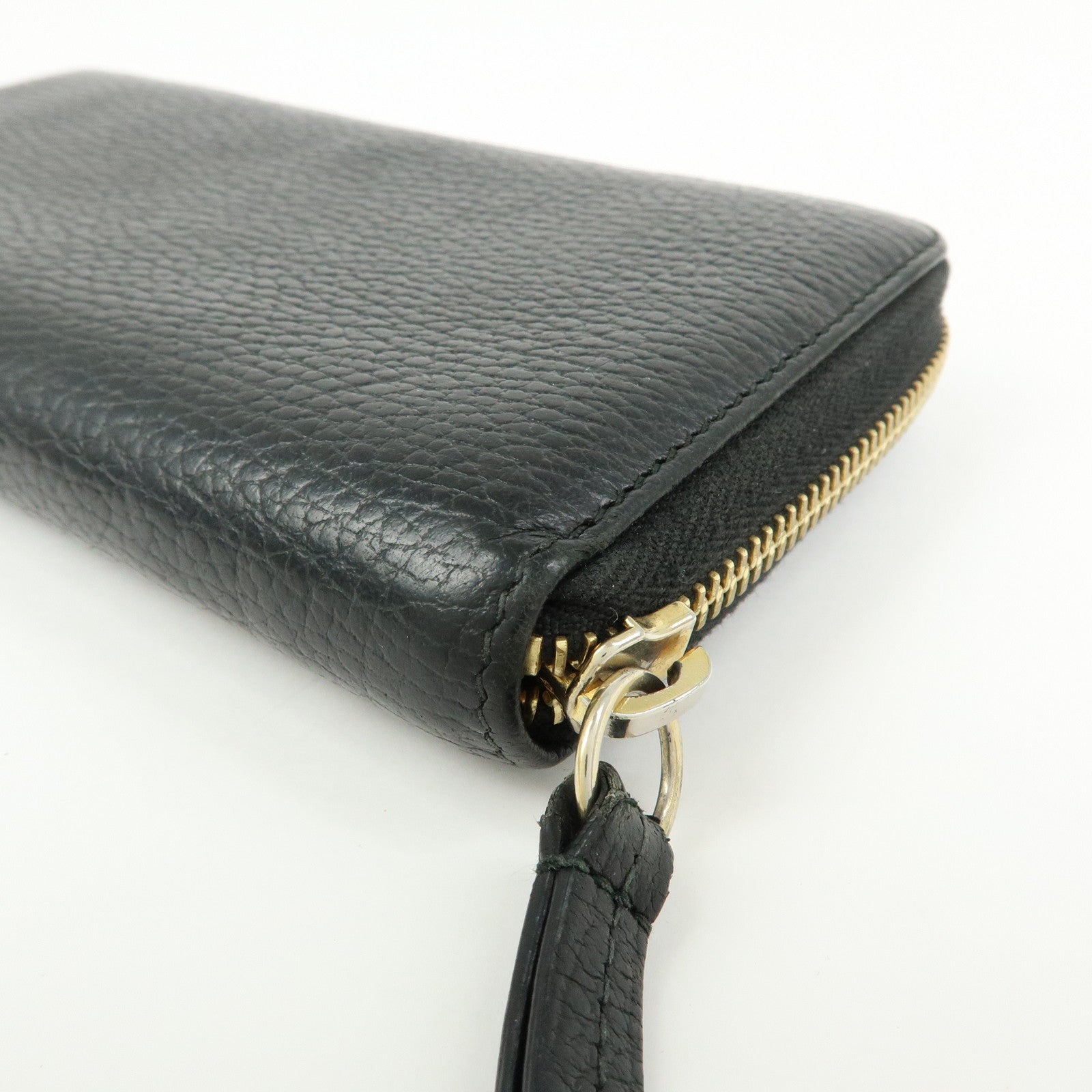 GUCCI GG Marmont Leather Round Zippy Long Wallet Black 456117