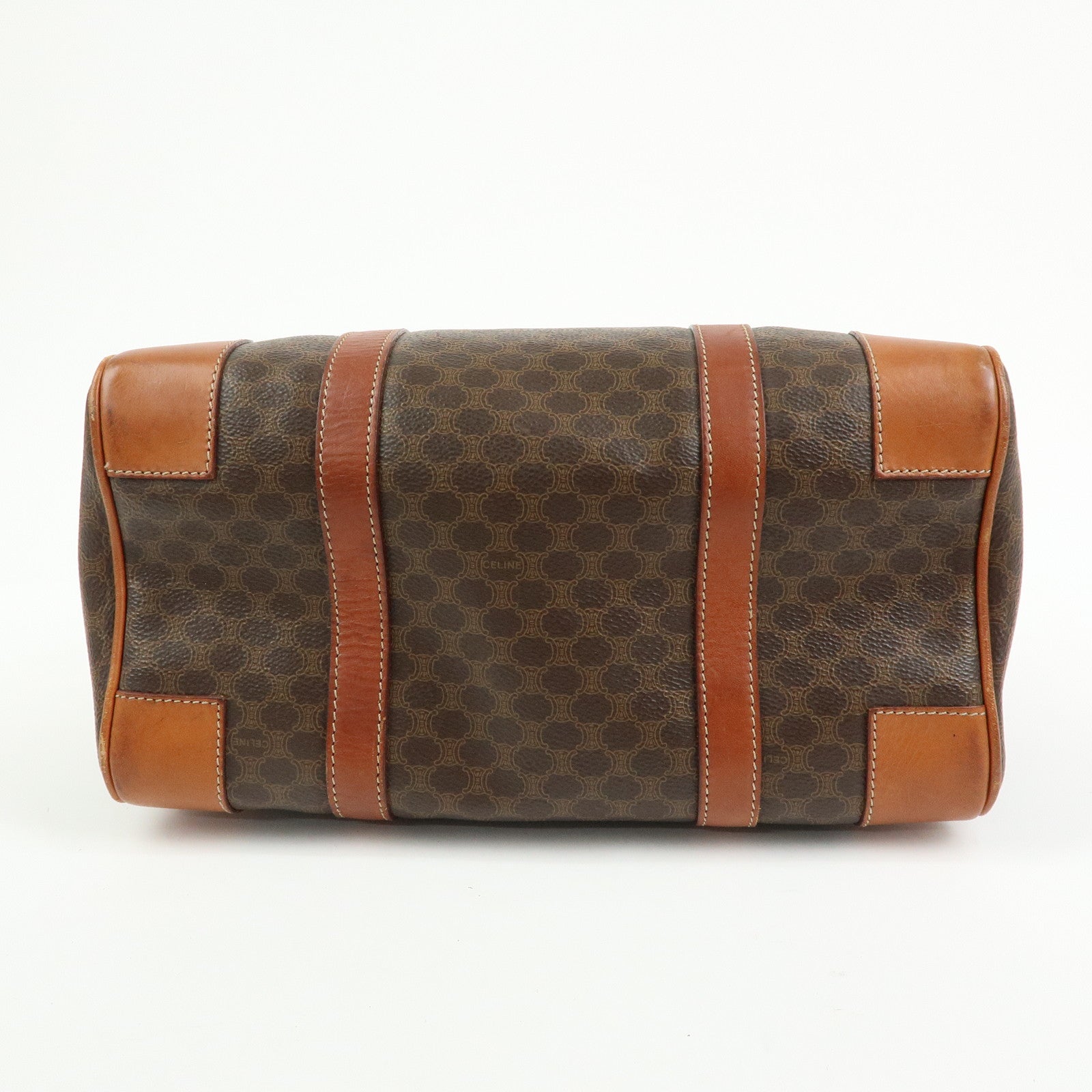 CELINE Macadam PVC Leather Boston Bag Hand Bag Brown
