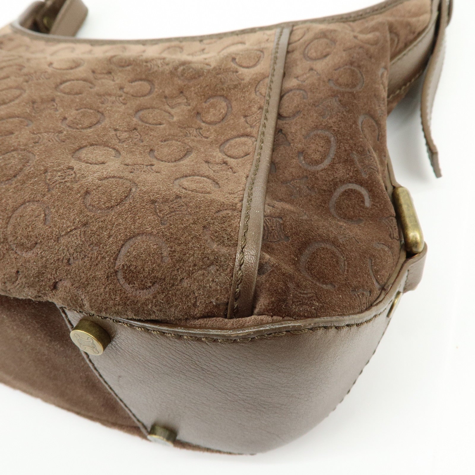 CELINE C Macadam Suede Leather Shoulder Bag Hand Bag Brown