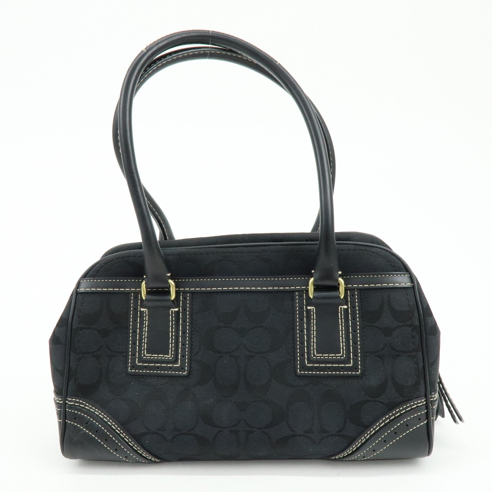 COACH Signature Canvas Leather Shoulder Bag Boston Bag Black