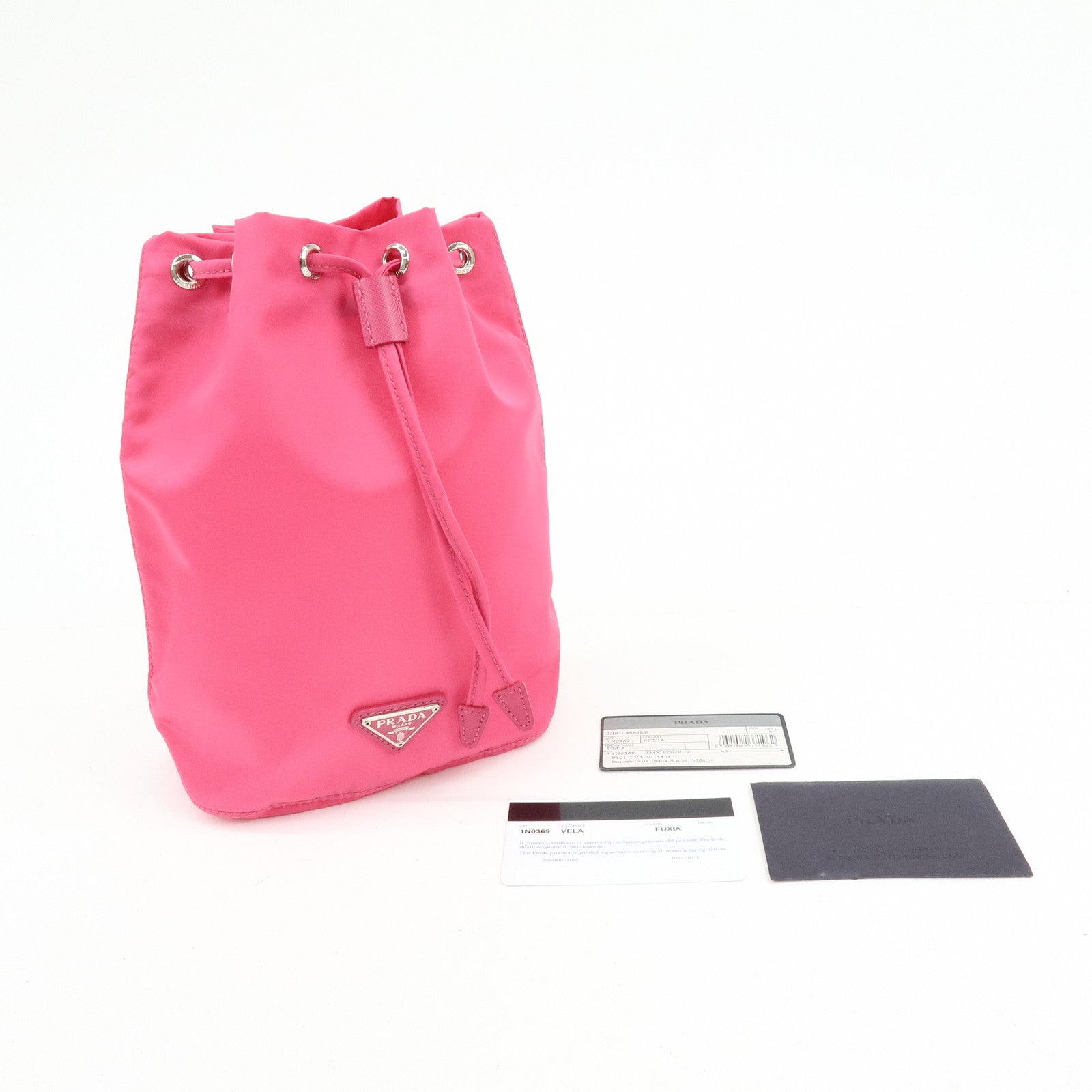 PRADA Triangle Logo Nylon Leather Drawstring Pouch Pink 1N0369