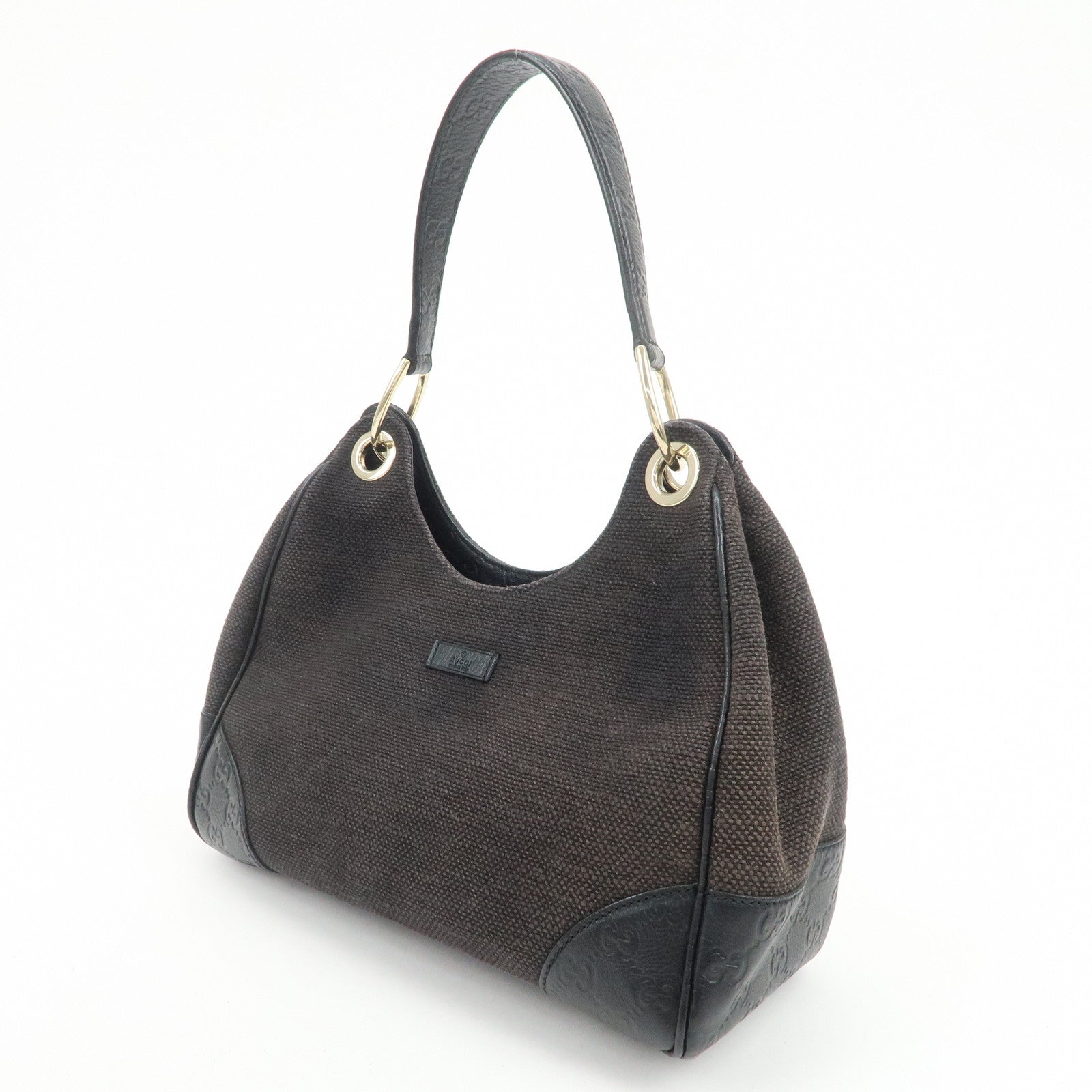 GUCCI Guccissima Leather Canvas Shoulder Bag Hand Bag Brown 257265