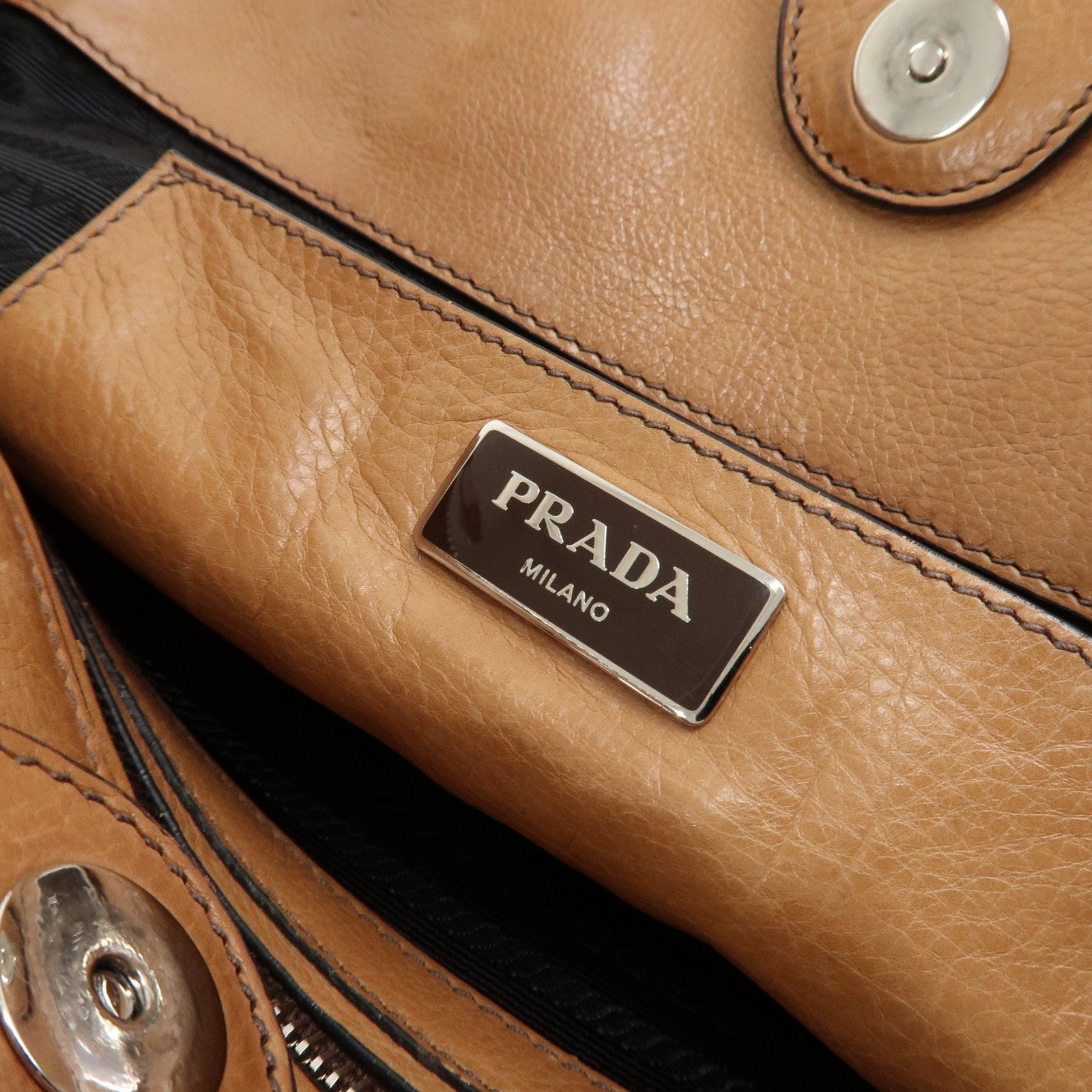 PRADA Triangle Logo Leather 2Way Hand Bag Shoulder Bag Brown BN2619