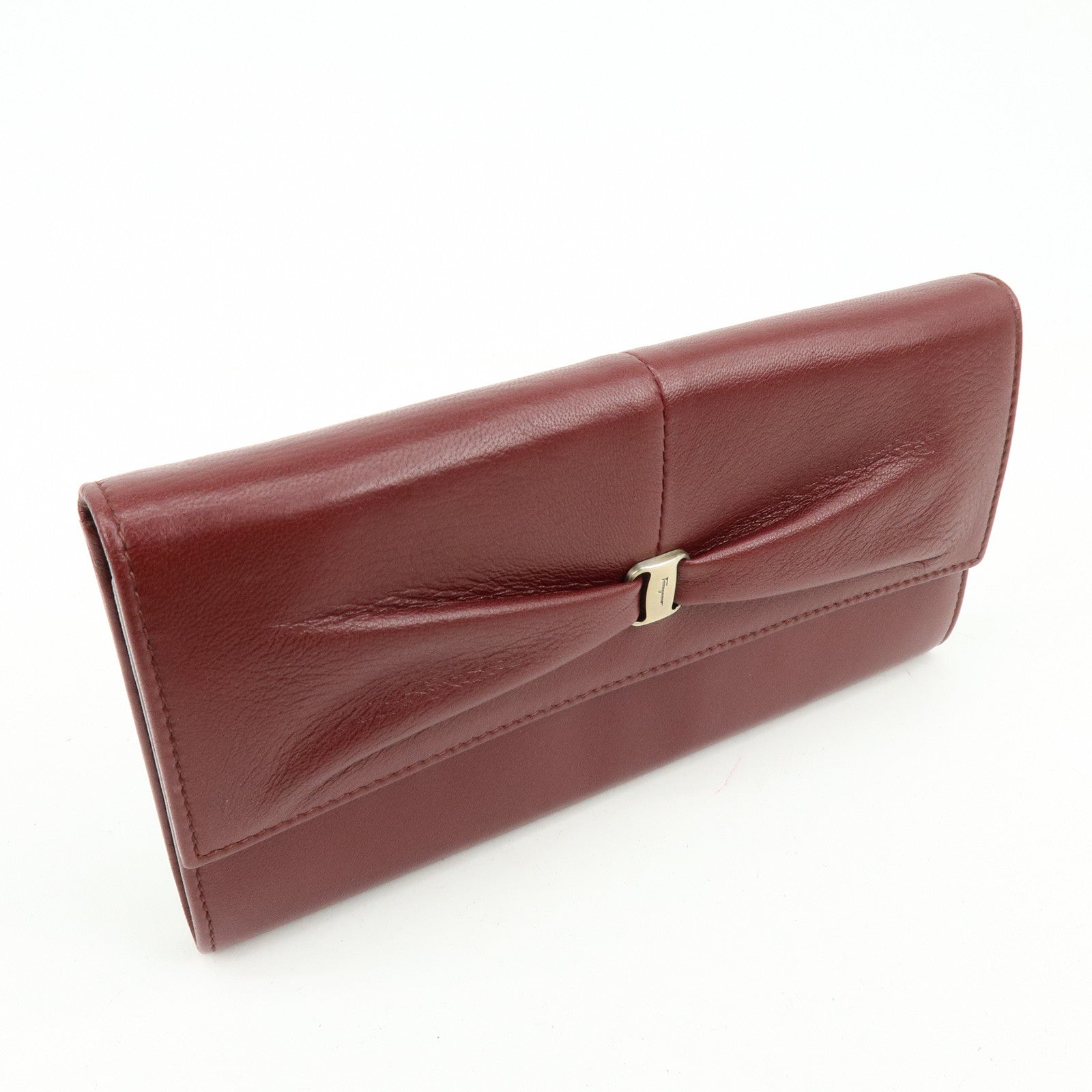 Ferragamo Vara Leather Long Wallet Bordeaux
