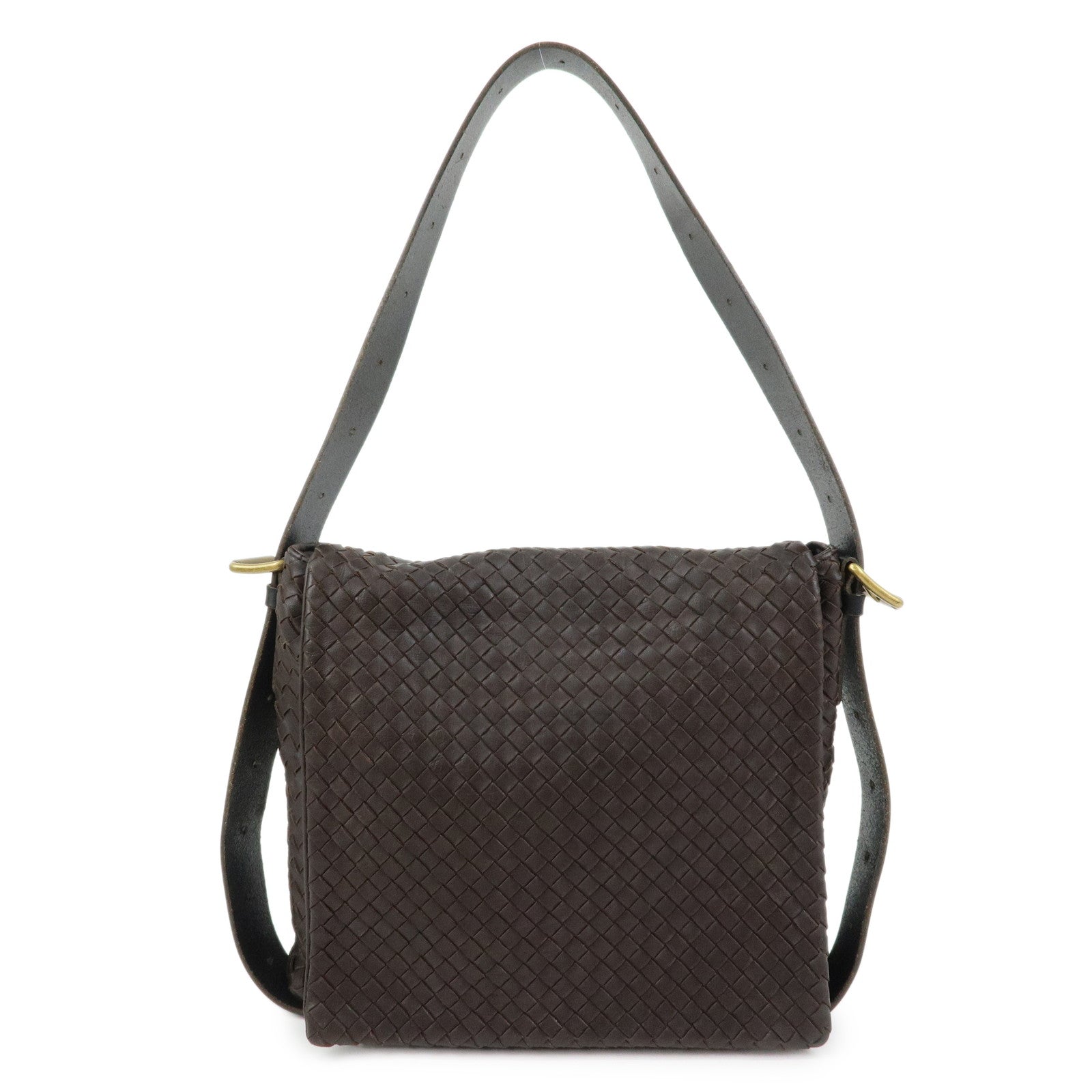 BOTTEGA VENETA Intrecciato Leather Shoulder Bag Dark Brown 163971