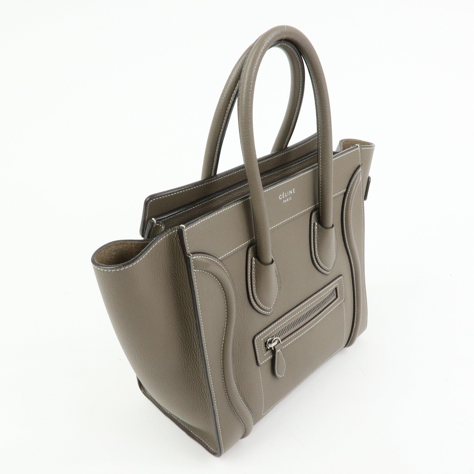 CELINE Luggage Micro Shopper Calf Leather Hand Bag Gray