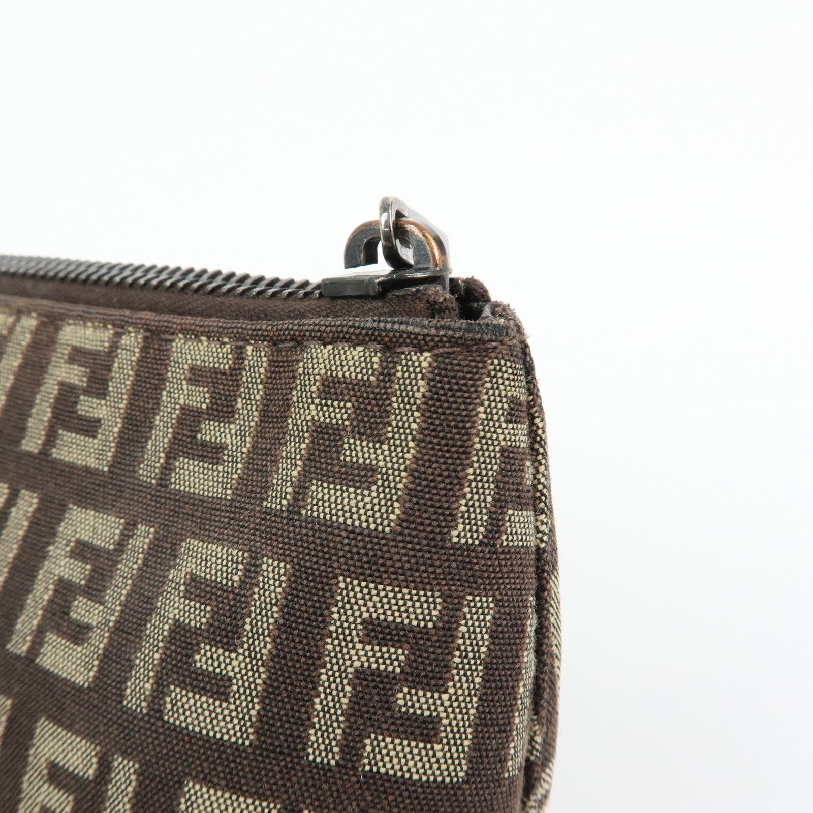FENDI Zucchino Canvas Leather Mini Pouch Brown 7N0037