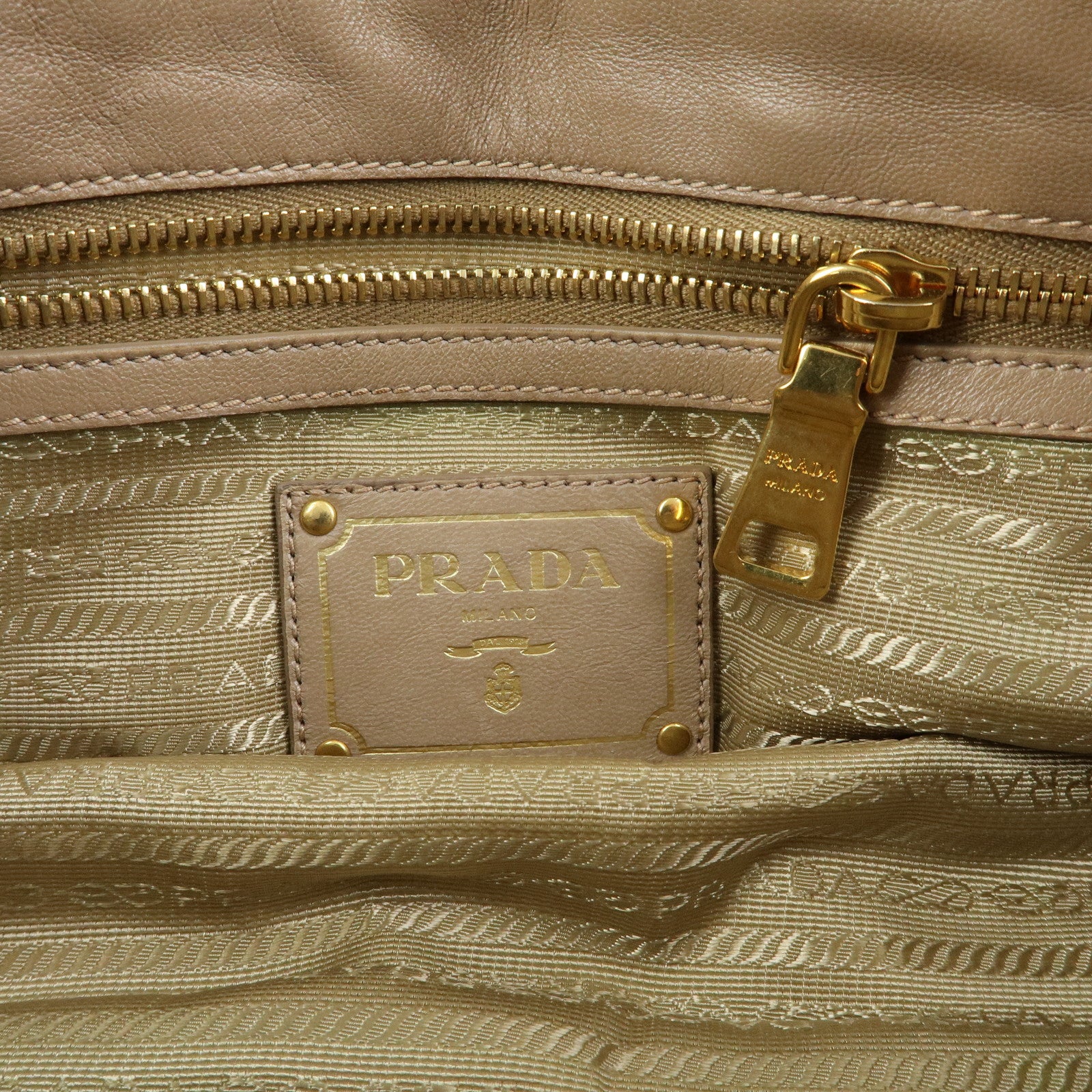 PRADA Gathered Nylon Leather 2Way Hand Shoulder Bag Beige BN1407