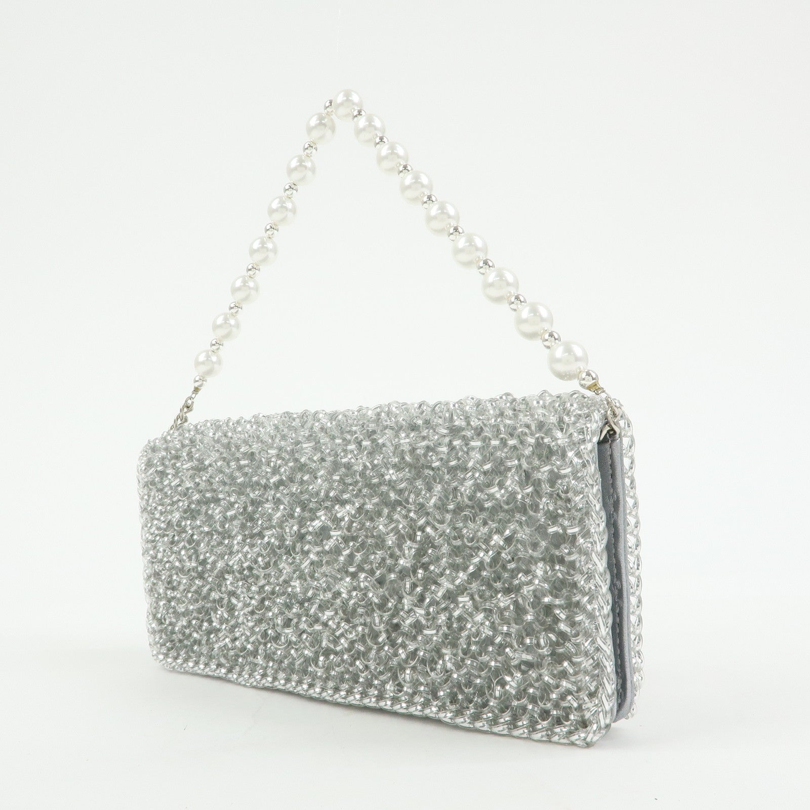 ANTEPRIMA PVC Wire Chain Pearl Hand Bag Long Wallet Silver