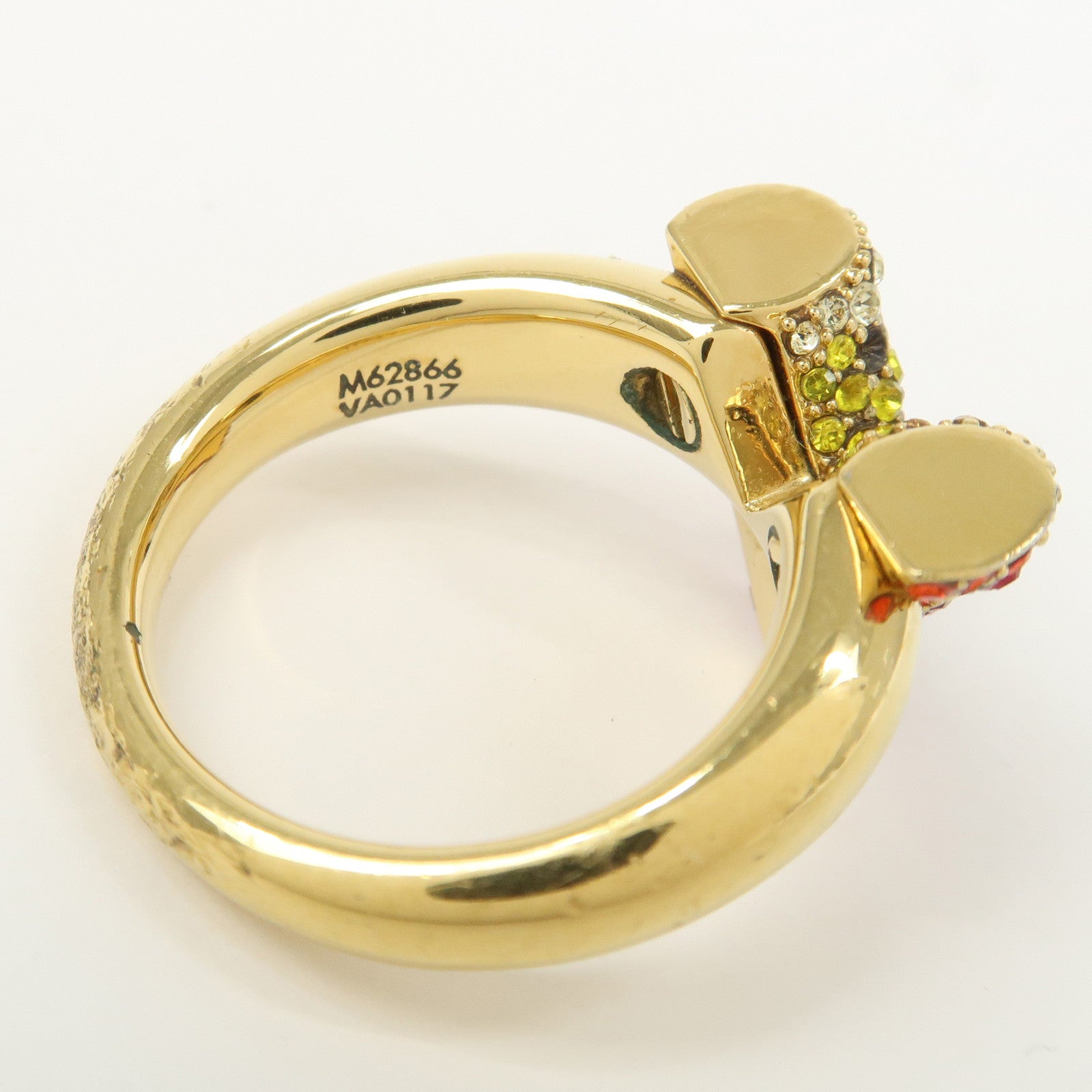 Louis Vuitton Essential V Ring Rhinestone Gold Red M62866