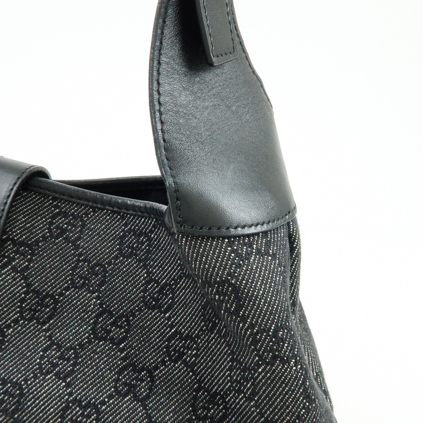 GUCCI Jackie GG Denim Leather Shoulder Bag Hand Bag Black 00963