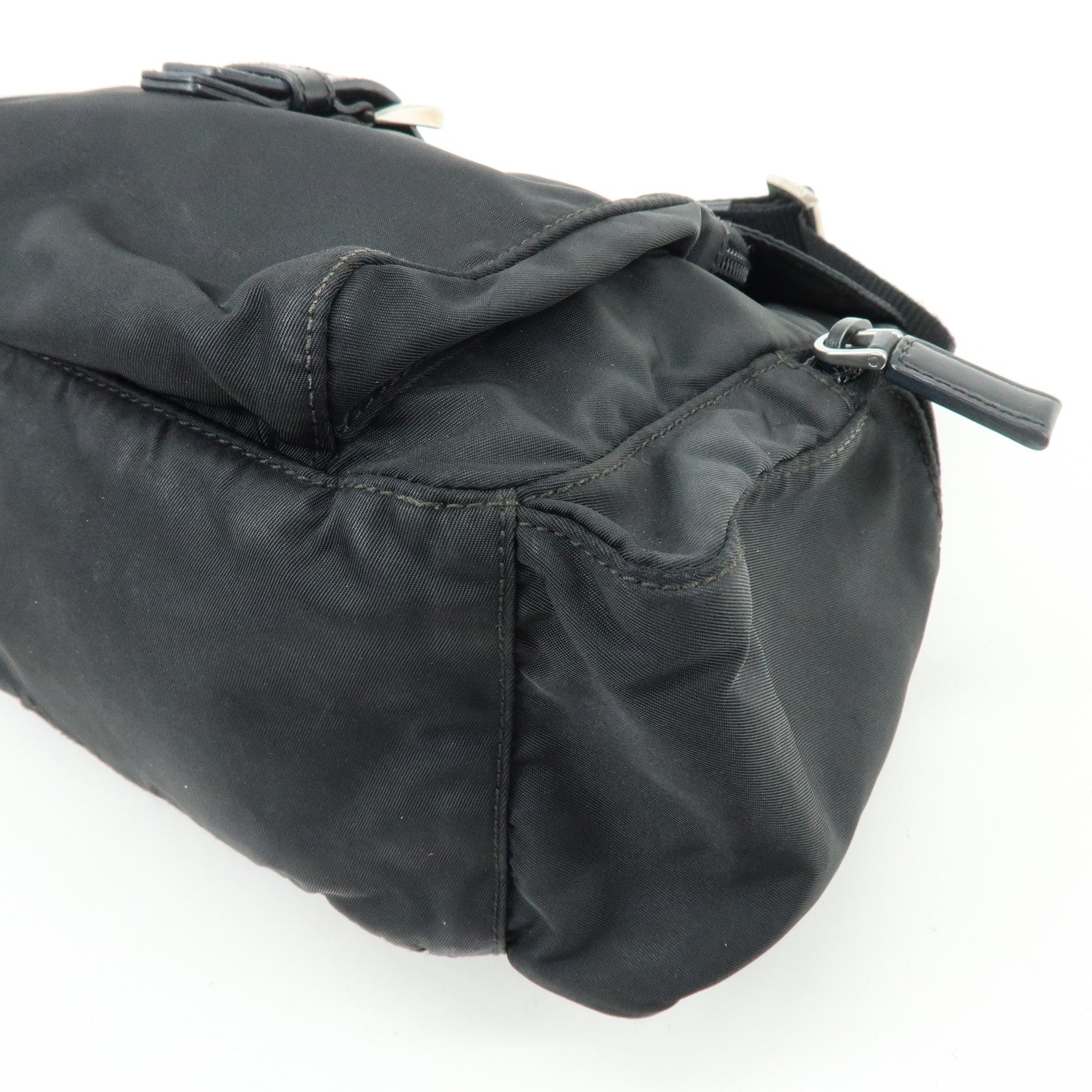 PRADA Triangle Logo Nylon Leather Shoulder Bag Crossbody Bag Black