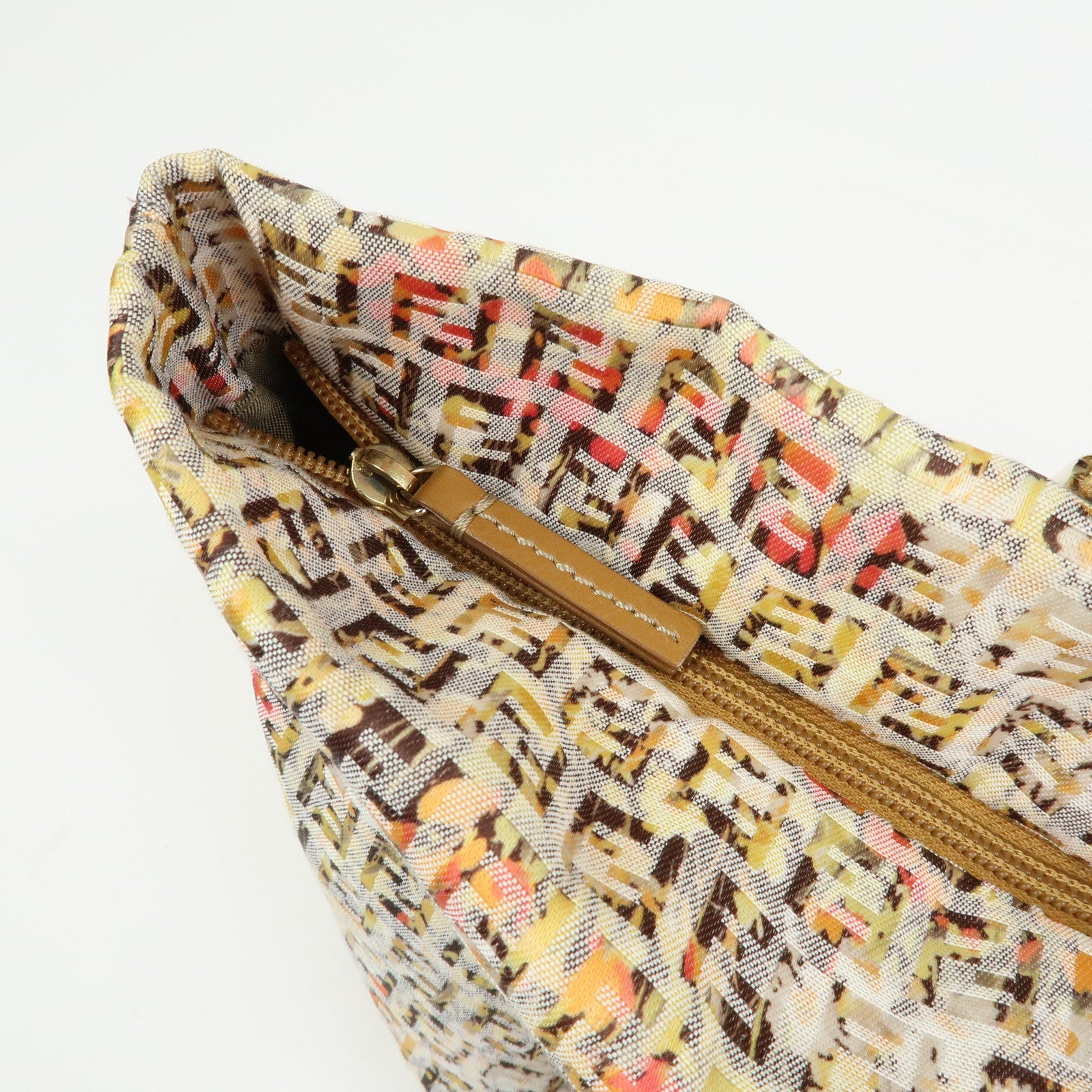 FENDI Zucchino Canvas Leather Flower Print Tote Bag Hand Bag 8BH215