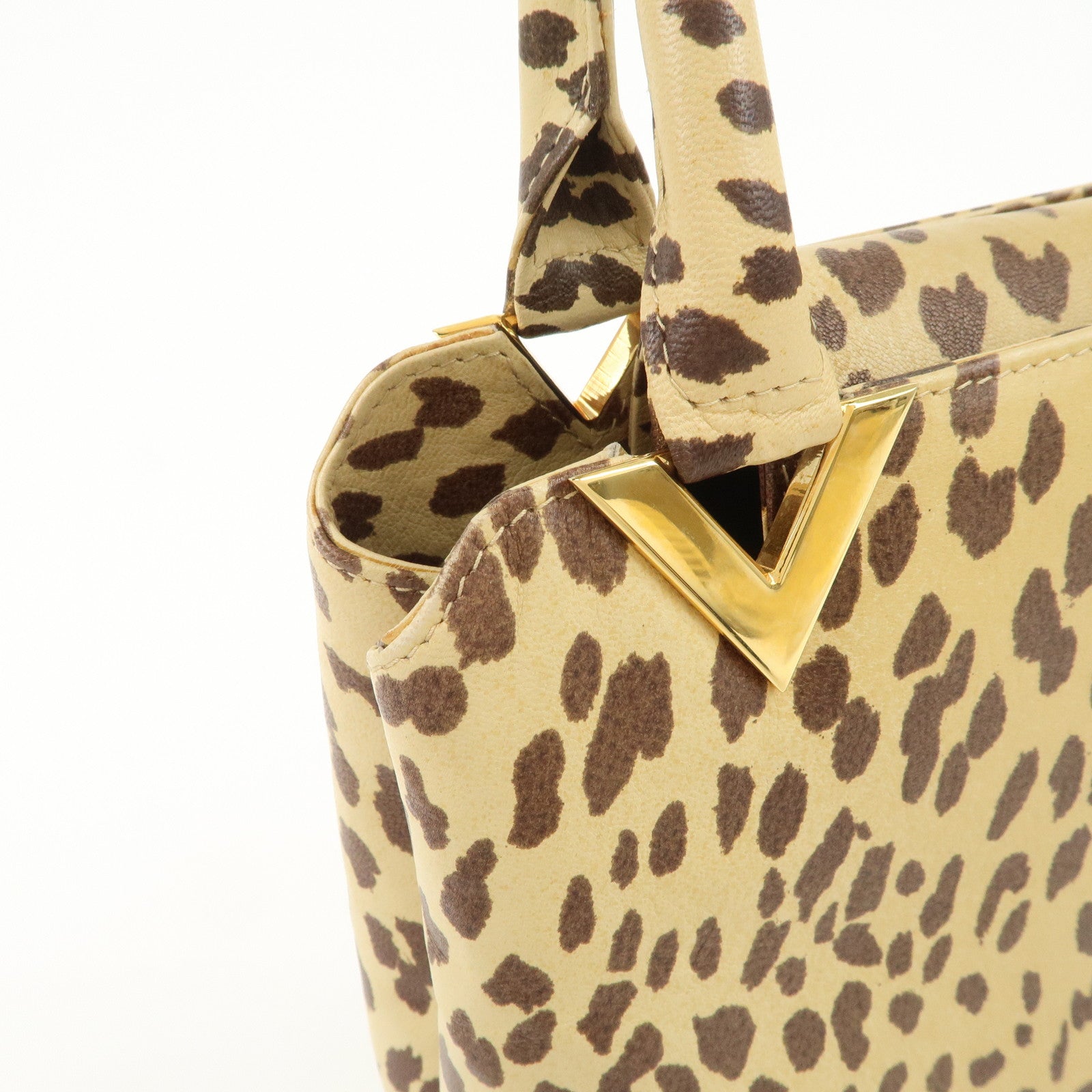 VALENTINO Leather Hand Bag Animal Leopard Beige Brown