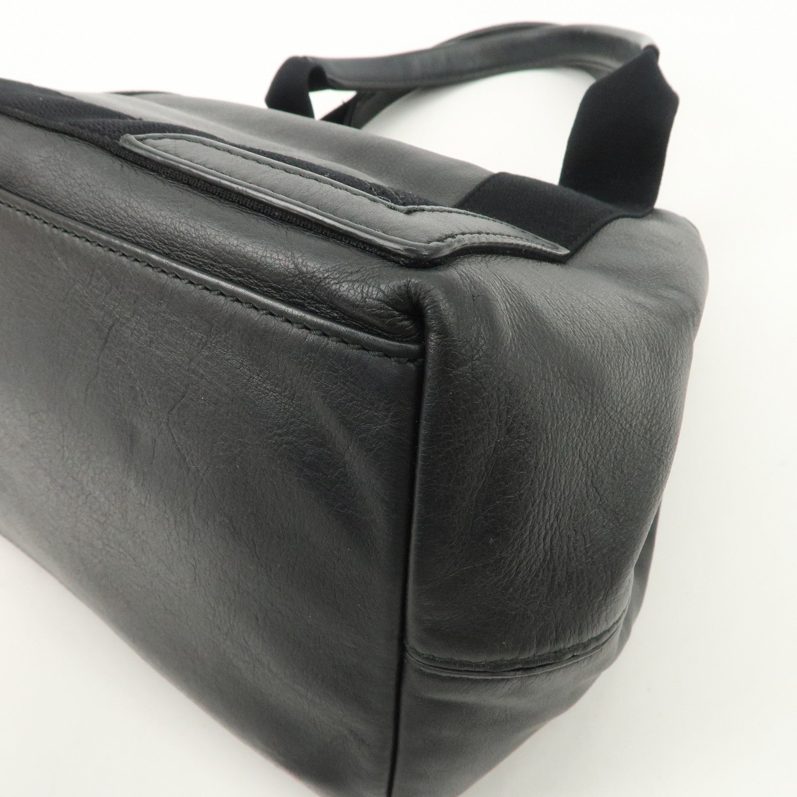 BALENCIAGA Leather Navy Cabas S Tote Bag Hand Bag Black 339933 Used
