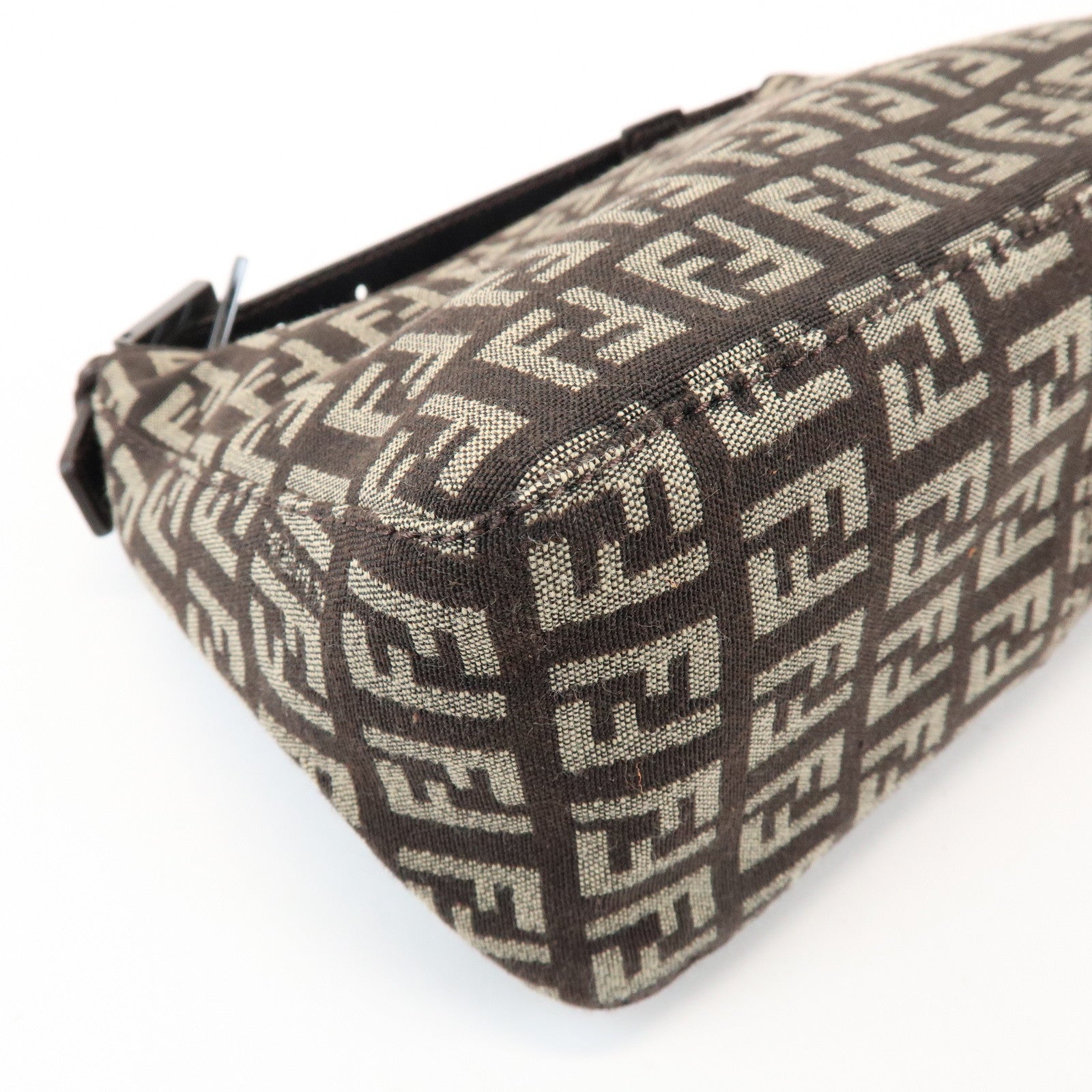 FENDI Zucchino Canvas Leather Hand Bag Pouch Bag Brown 8N00001