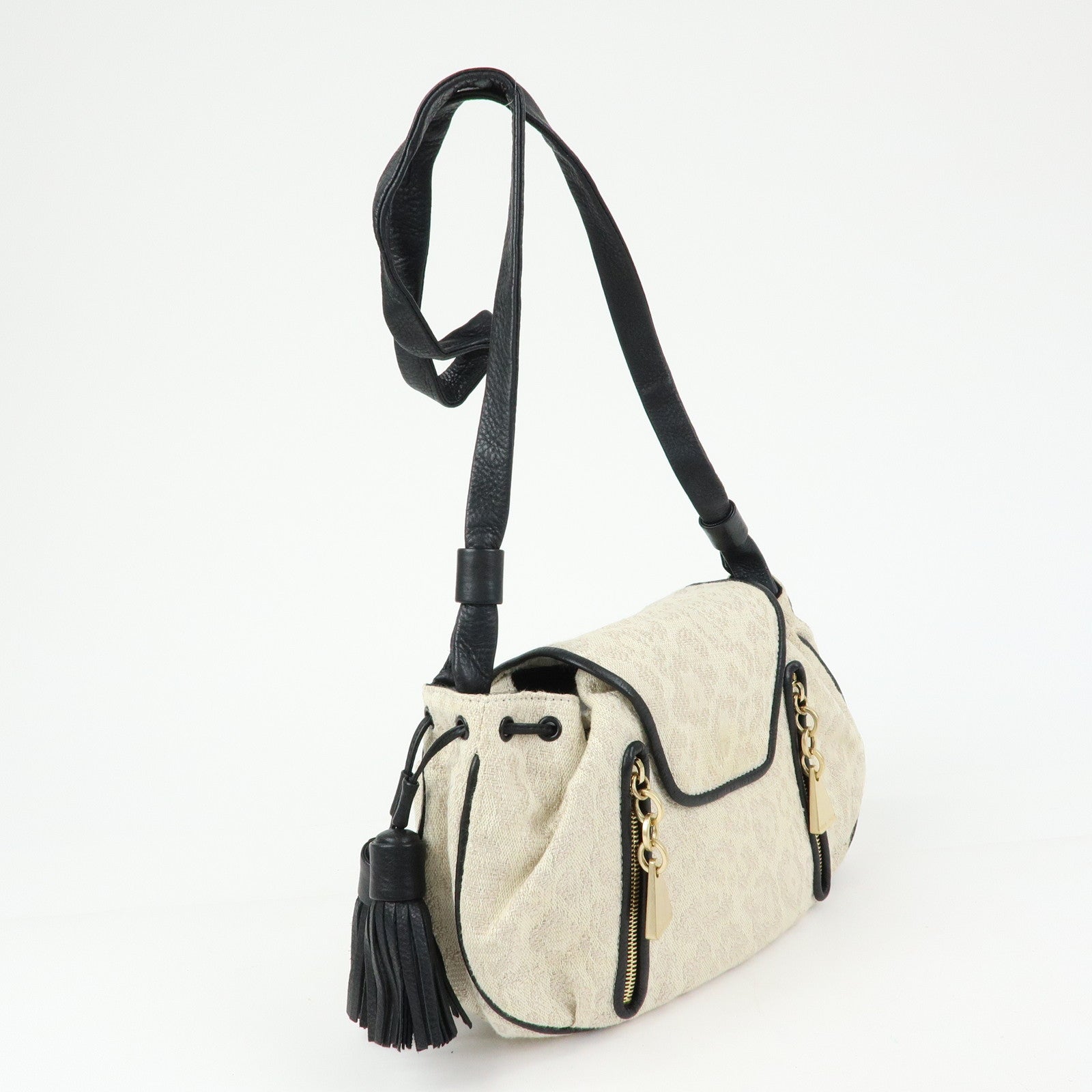 Chloe See By Chloe Canvas Leather Shoulder Bag Ivory Black