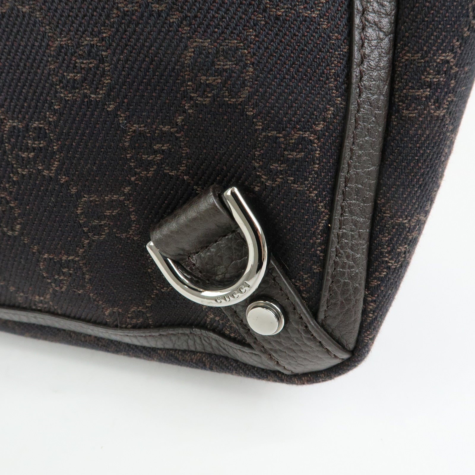 GUCCI Abbey GG Denim Leather Tote Bag Hand Bag Dark Brown 293580