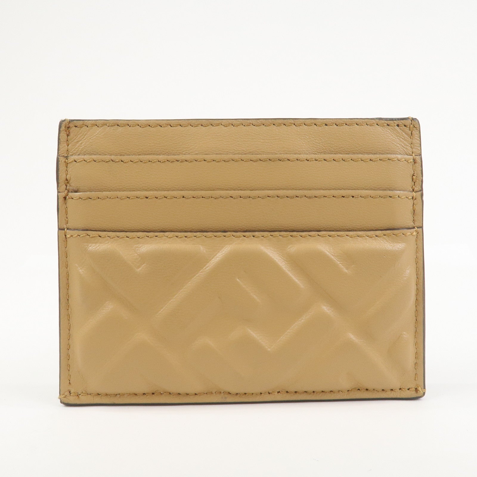 FENDI Zucca Baguette Leather Card Case Light Brown