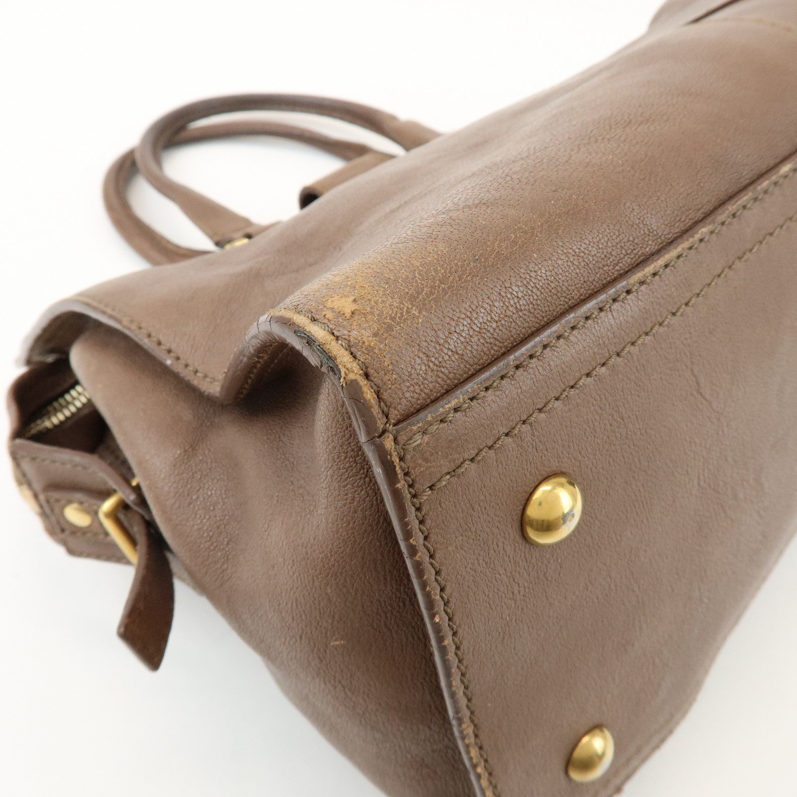 SAINT LAURENT PARIS Cabas Chyc Leather 2Way Bag Hand Bag Brown