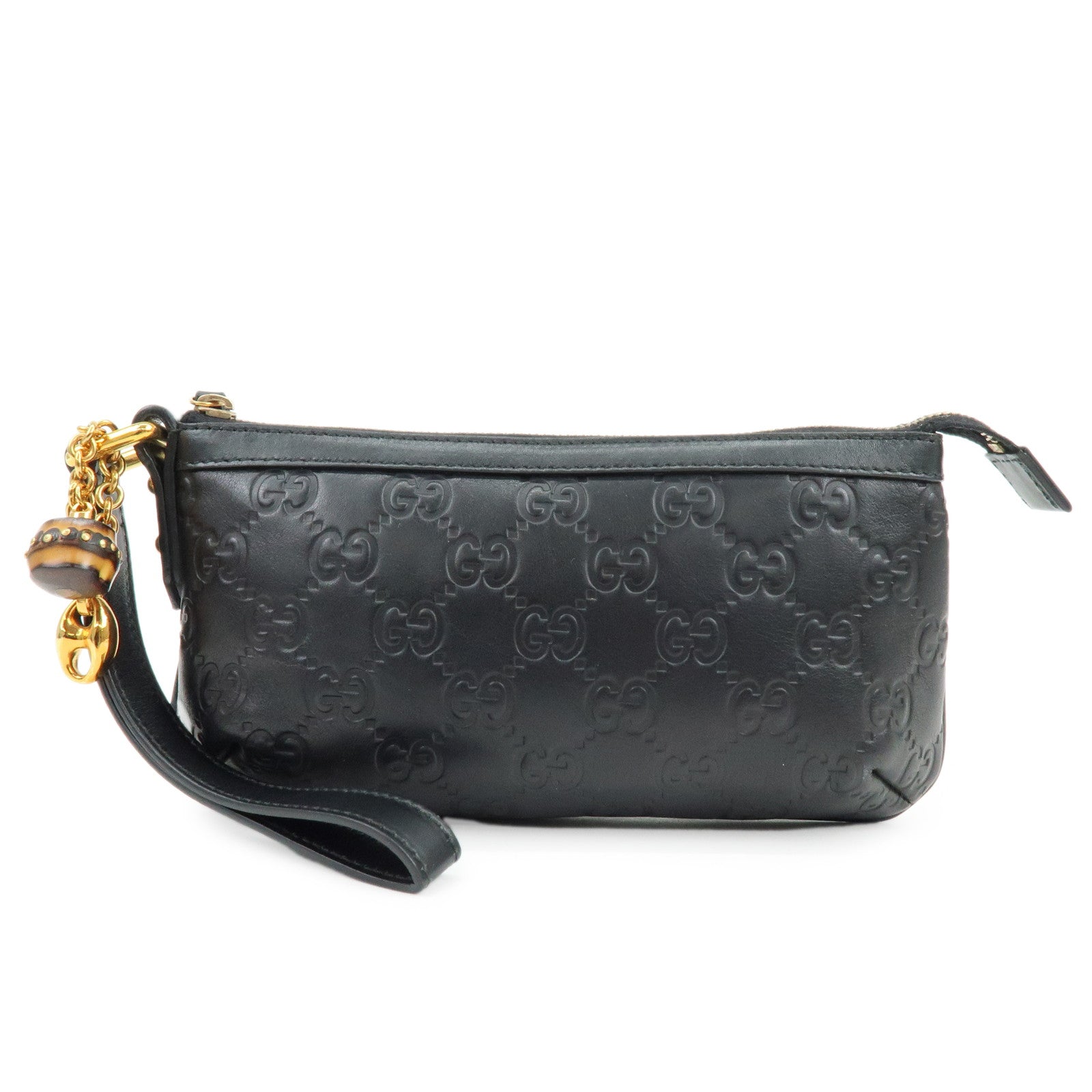 GUCCI Bamboo Guccissima Leather Clutch Bag Pouch Black 159913