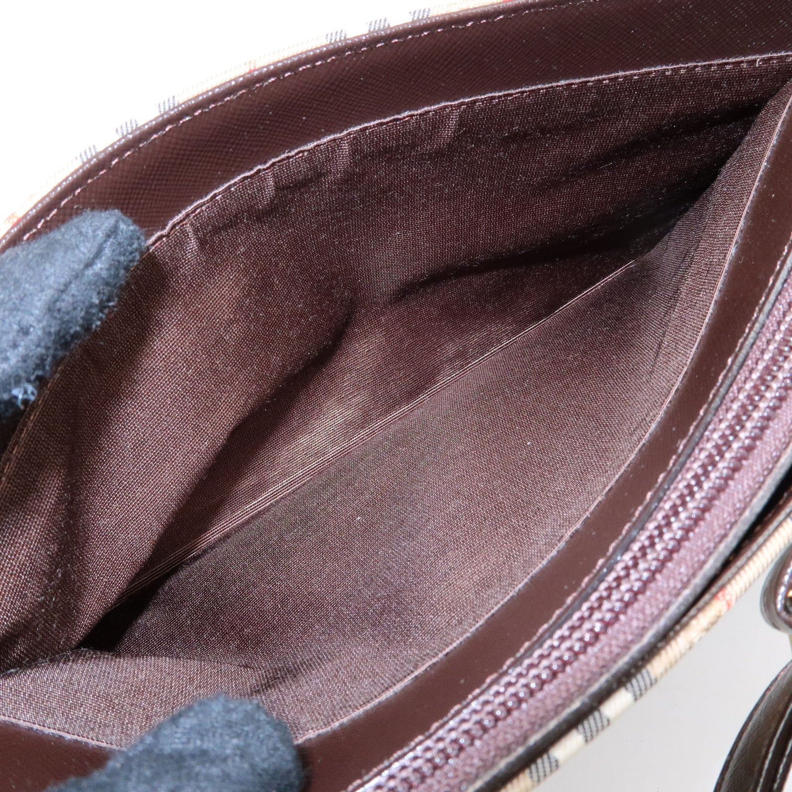 BURBERRY Nova Plaid Canvas Leather Shoulder Bag Beige Brown