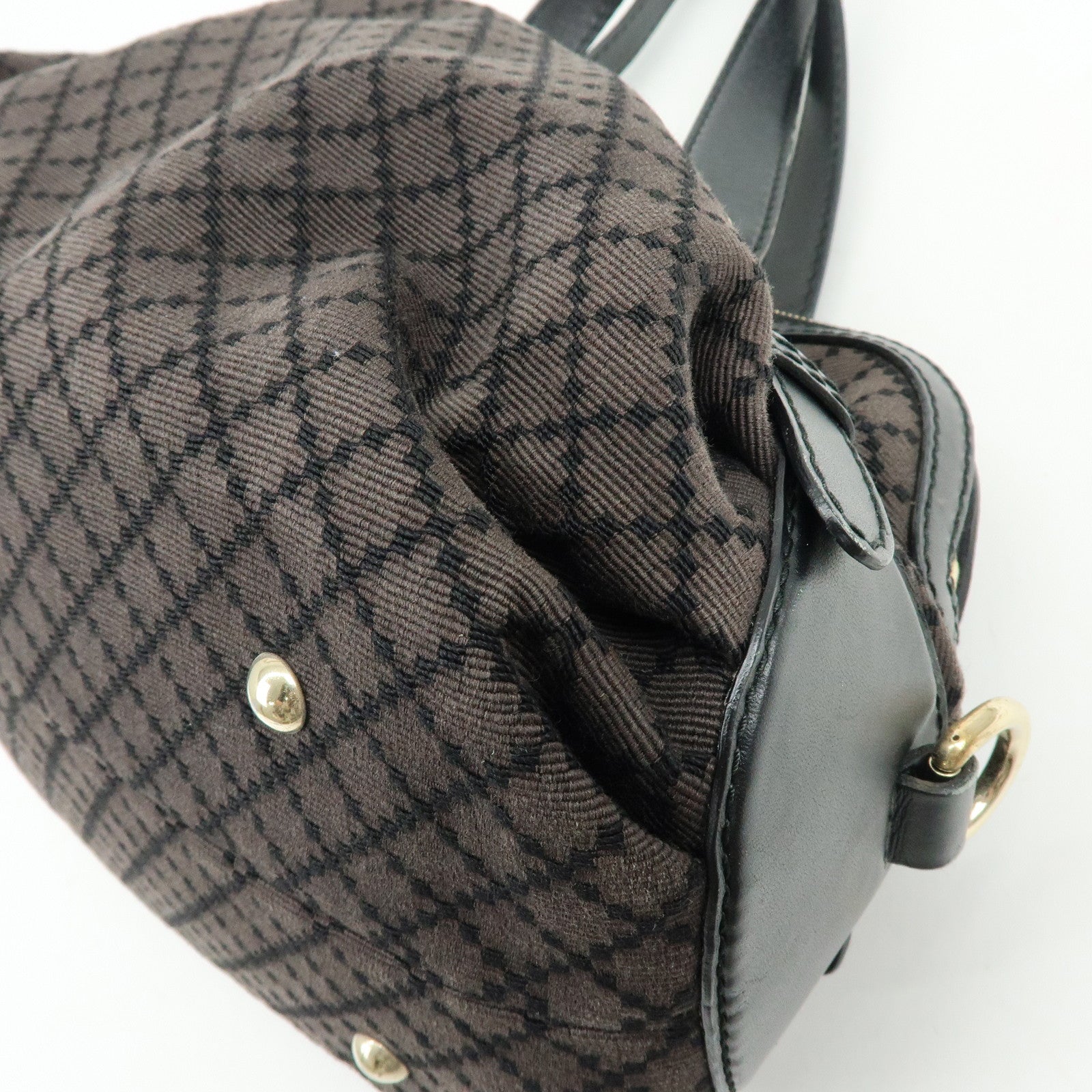 GUCCI Diamante Canvas Leather Shoulder Boston Bag Brown 269930