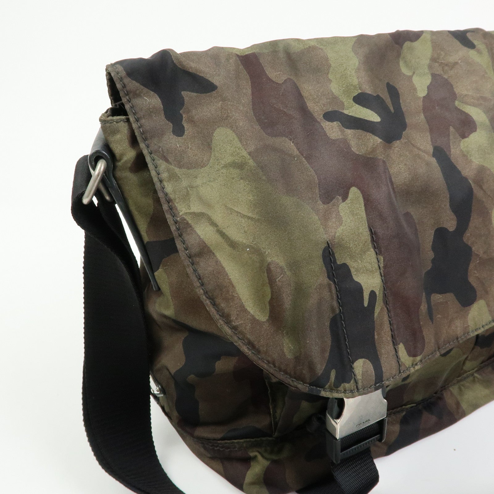 PRADA Triangle Logo Camouflage Nylon Saffiano Leather Shoulder Bag