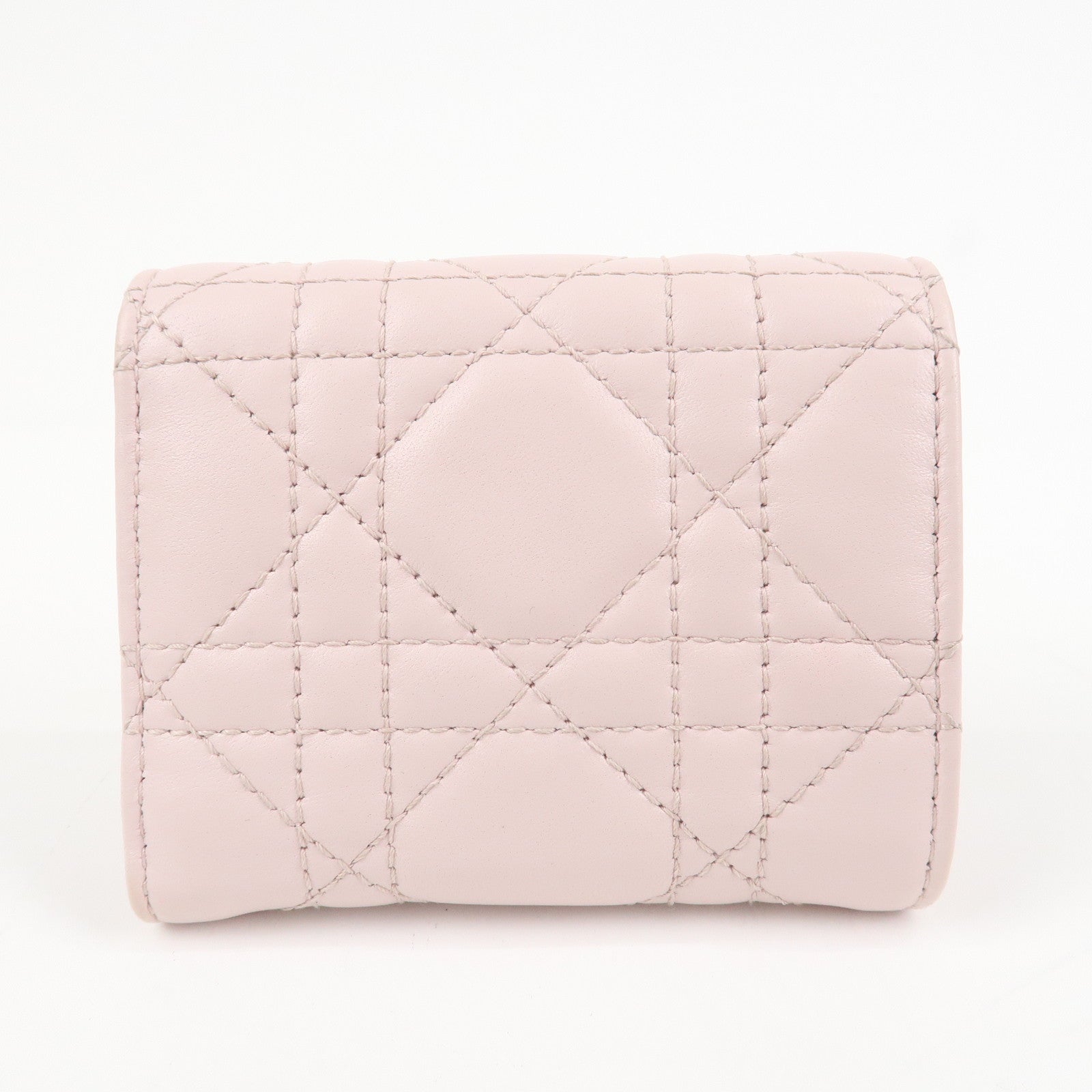 Christian Dior Cannage Leather Compact Wallet Pink Used