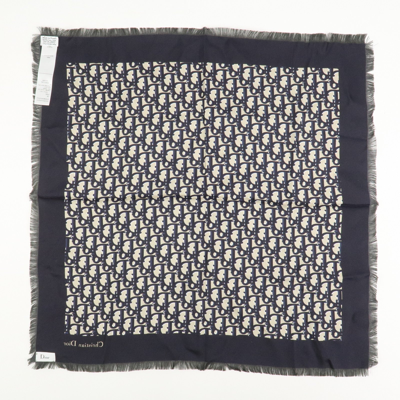 Christian Dior Oblique Silk 100% Scarf Navy Dark Green