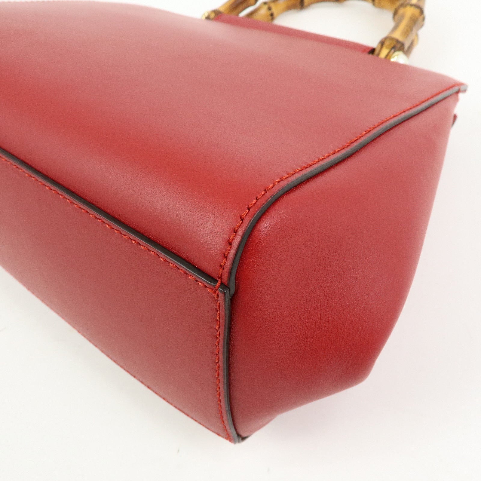 GUCCI Bamboo Nymphaea Leather 2Way Bag Hand Bag Red 453767
